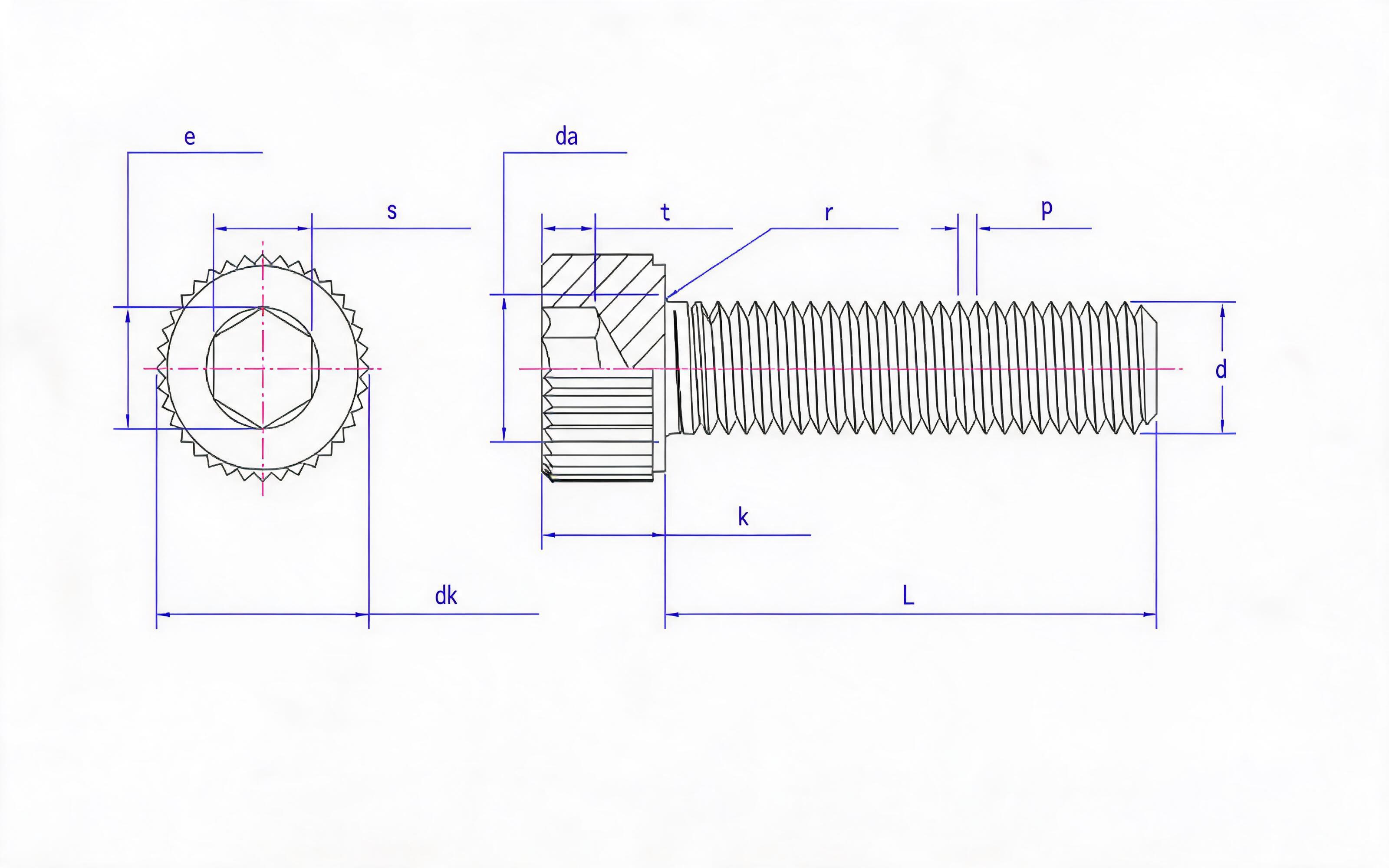 Knurled hexagon socket head cap screw Standard Drawing