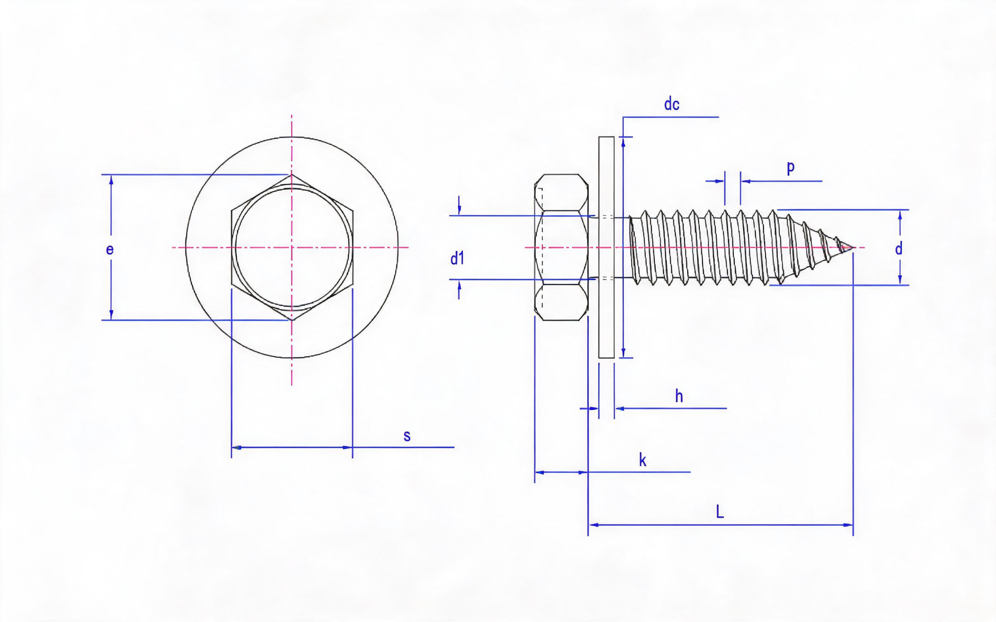 Hexagon self-tapping screw and large flat washer combination Type C Standard Drawing