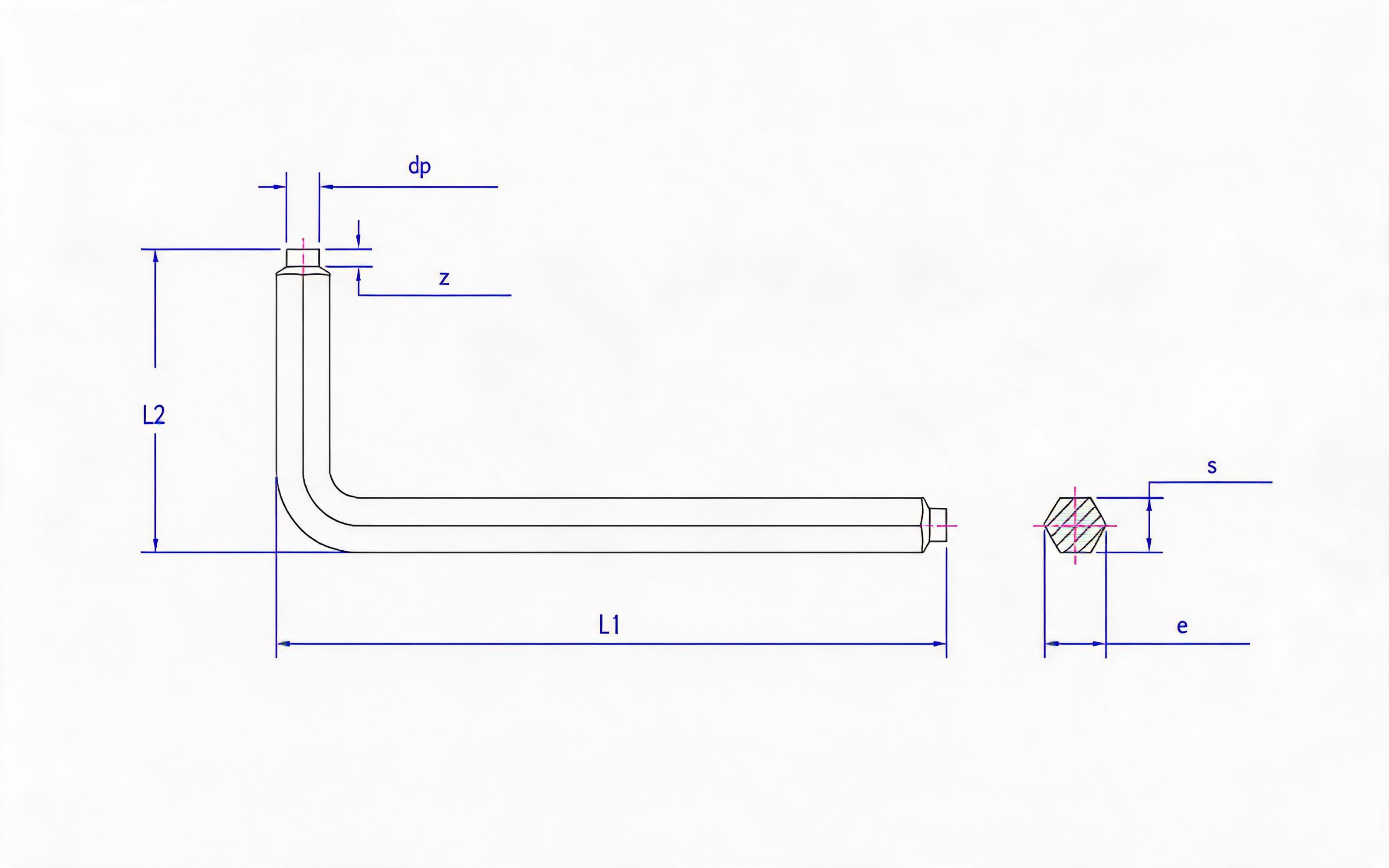 Hexagon wrench with cylindrical end (hexagon key) Standard Drawing
