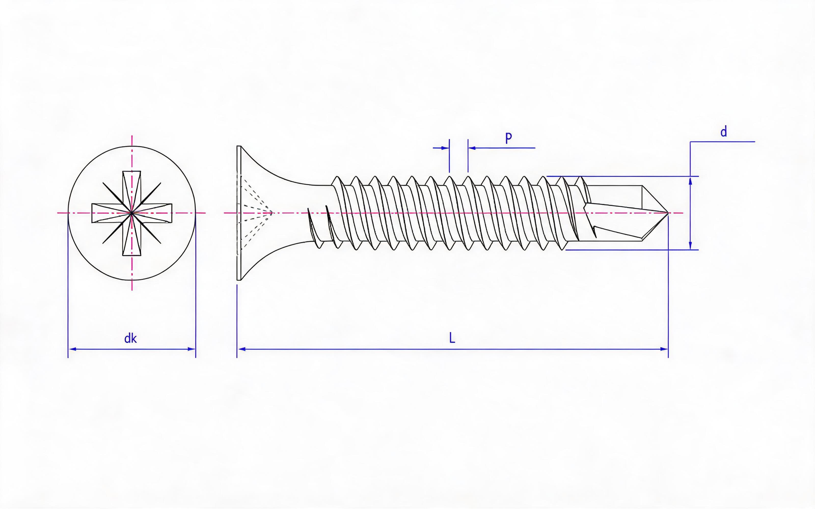 TB type rice groove horn head double-thread self-drilling dry wall nail Standard Drawing