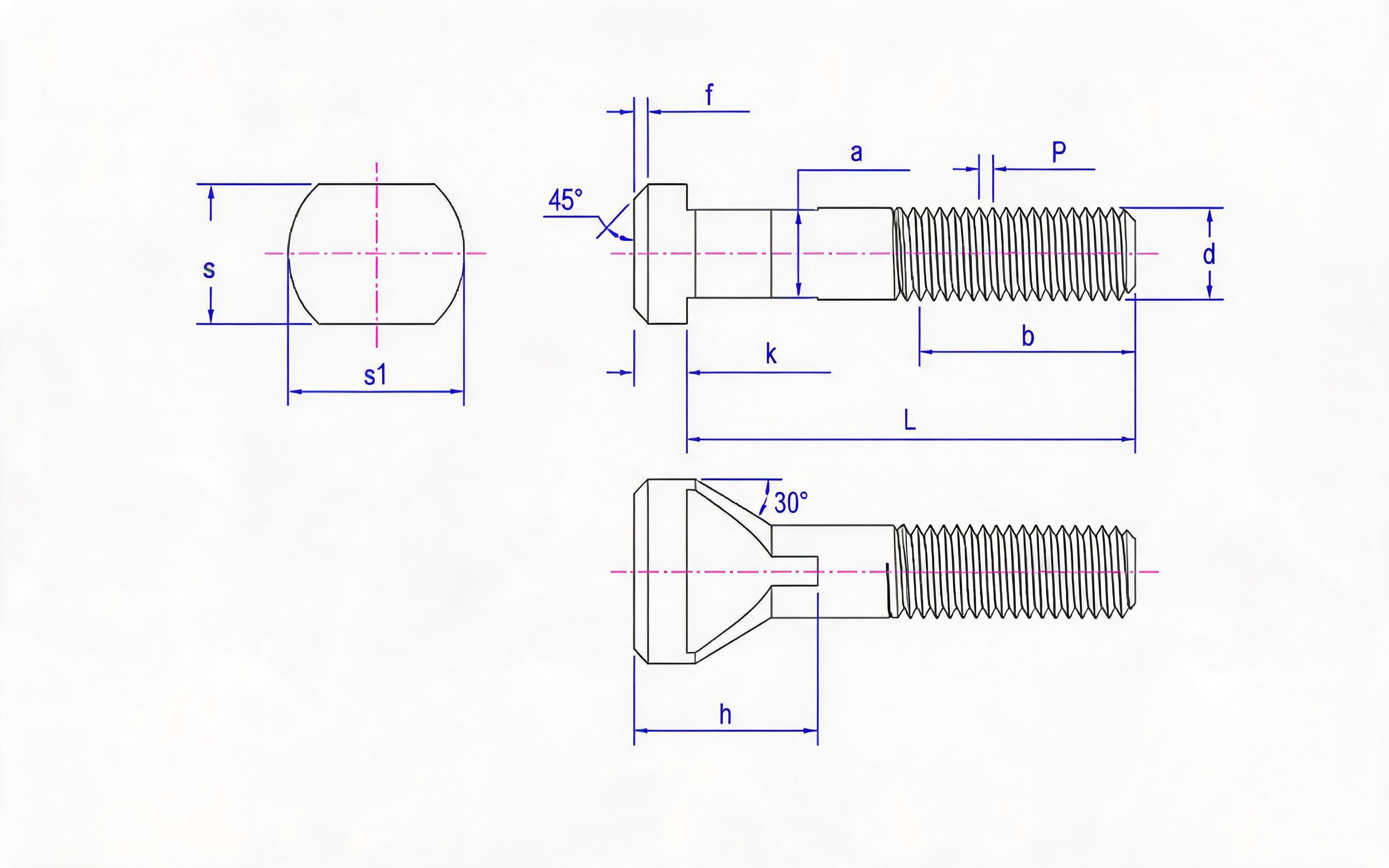 T-bolt (type A a ≤ d) Standard Drawing