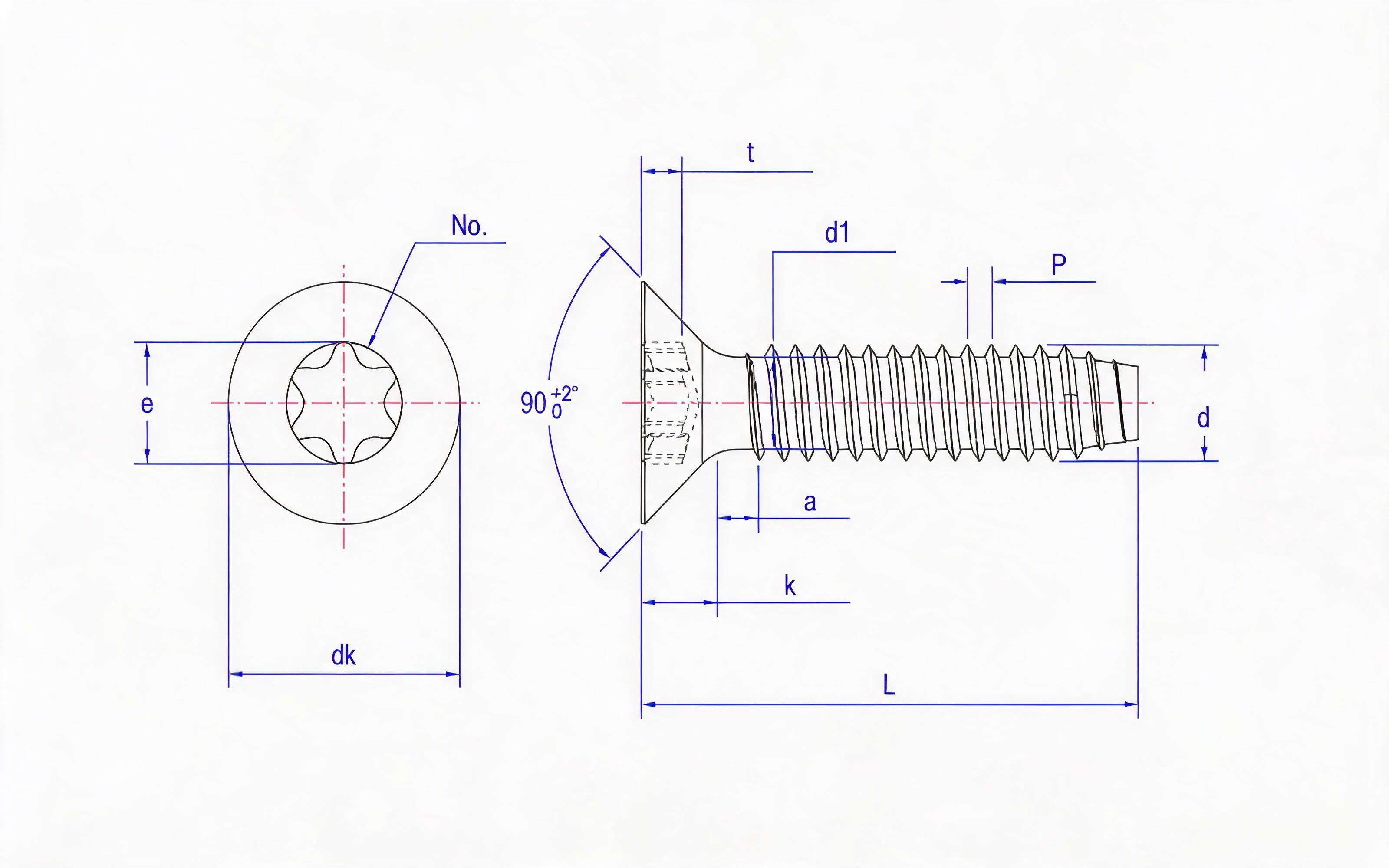 Torx recessed countersunk head self-tapping screw type F Standard Drawing