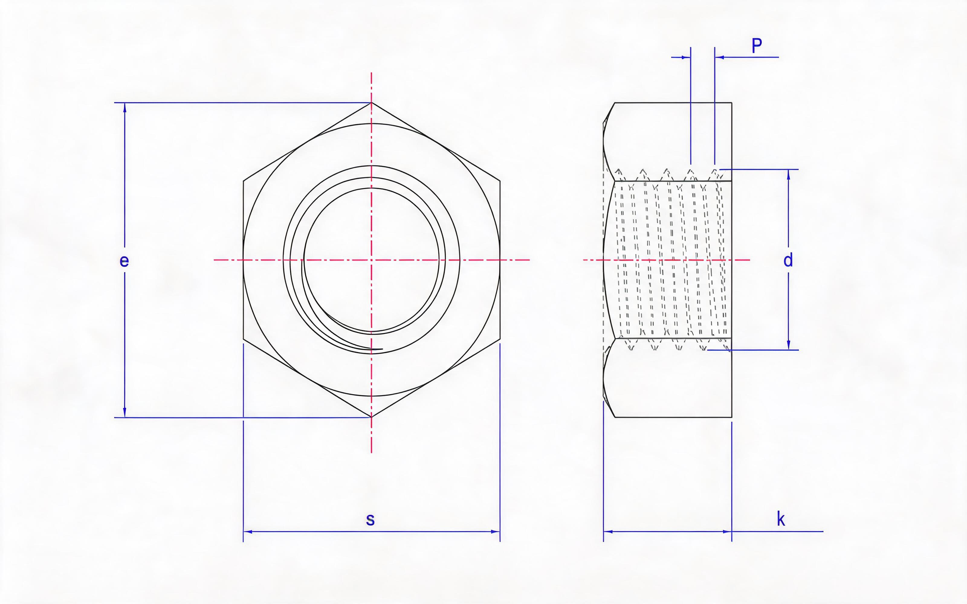 Single chamfer hexagon nut Standard Drawing