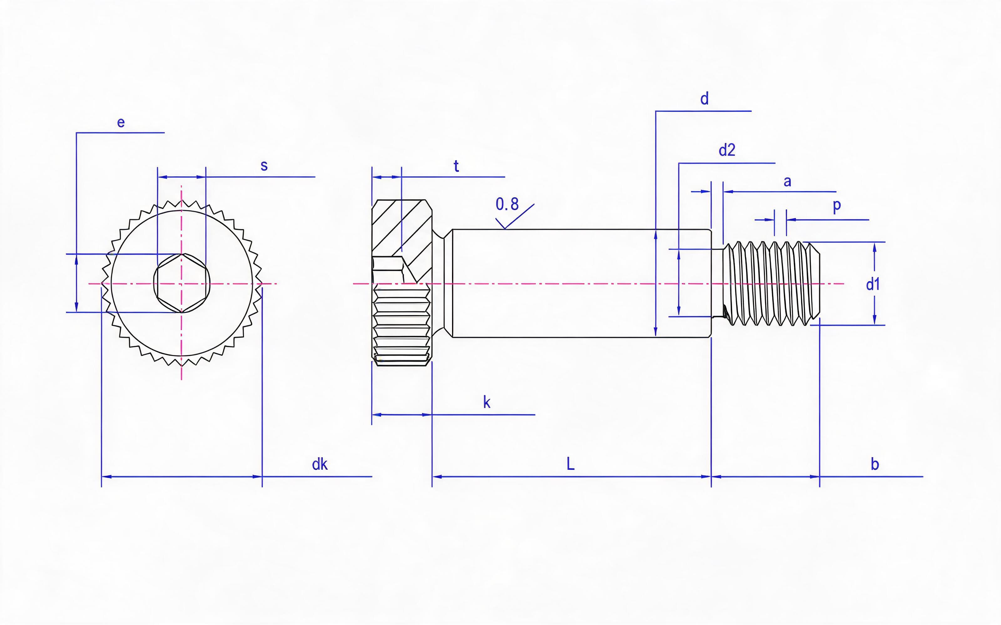 Knurled hexagon socket head shoulder screw Standard Drawing