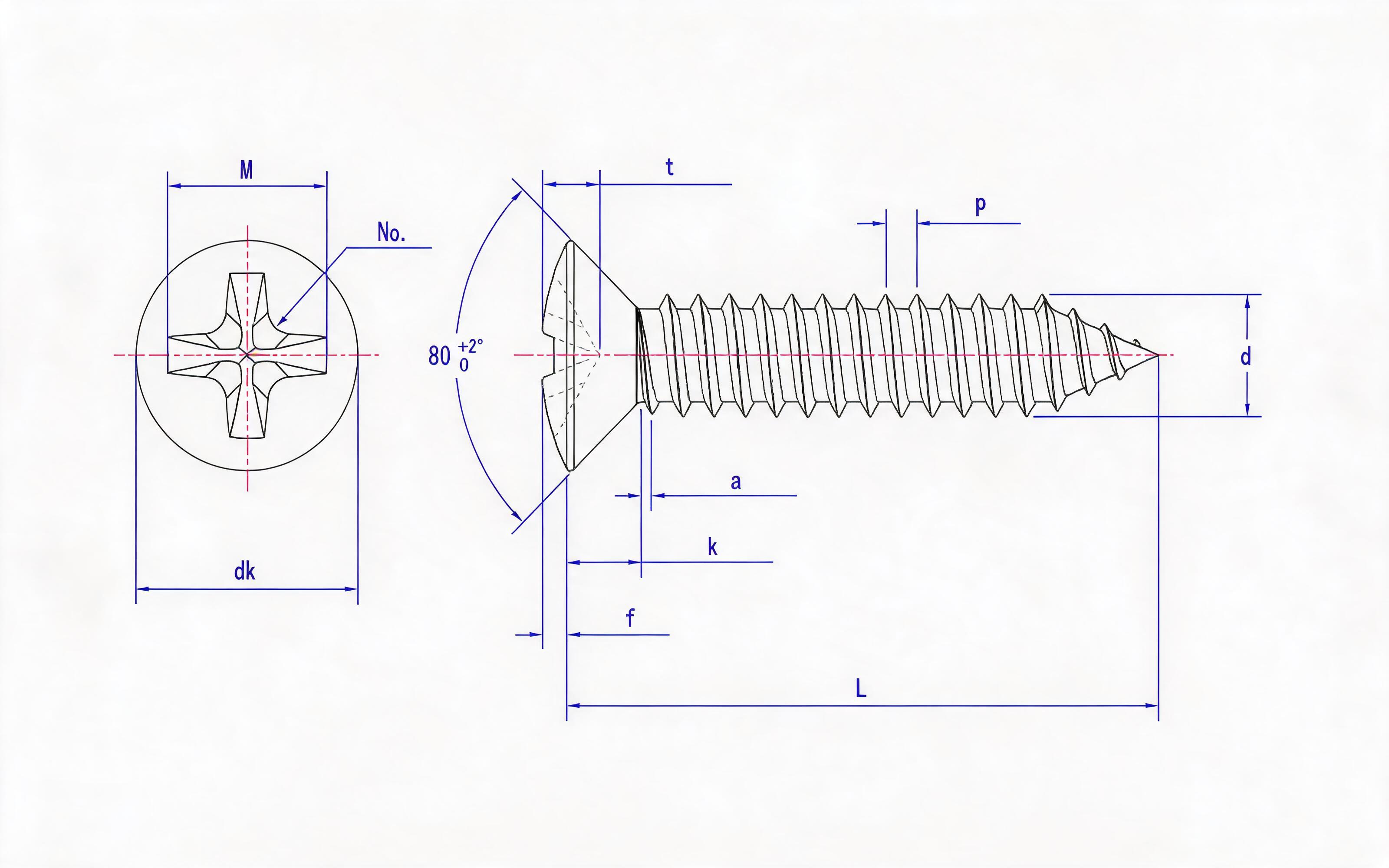 Cross recessed countersunk head self-tapping screw C type Standard Drawing
