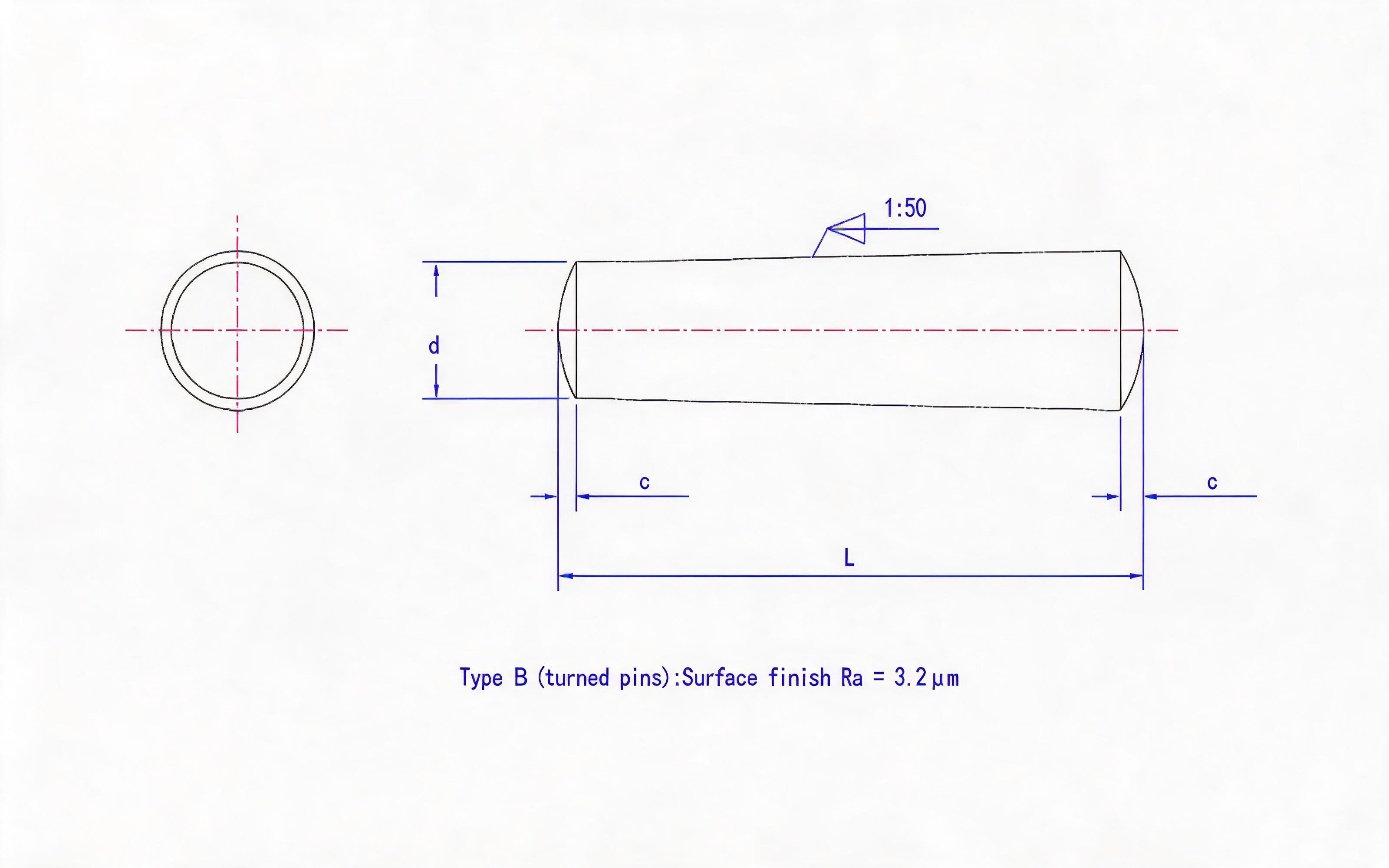 Unhardened taper pin (Type B) Standard Drawing