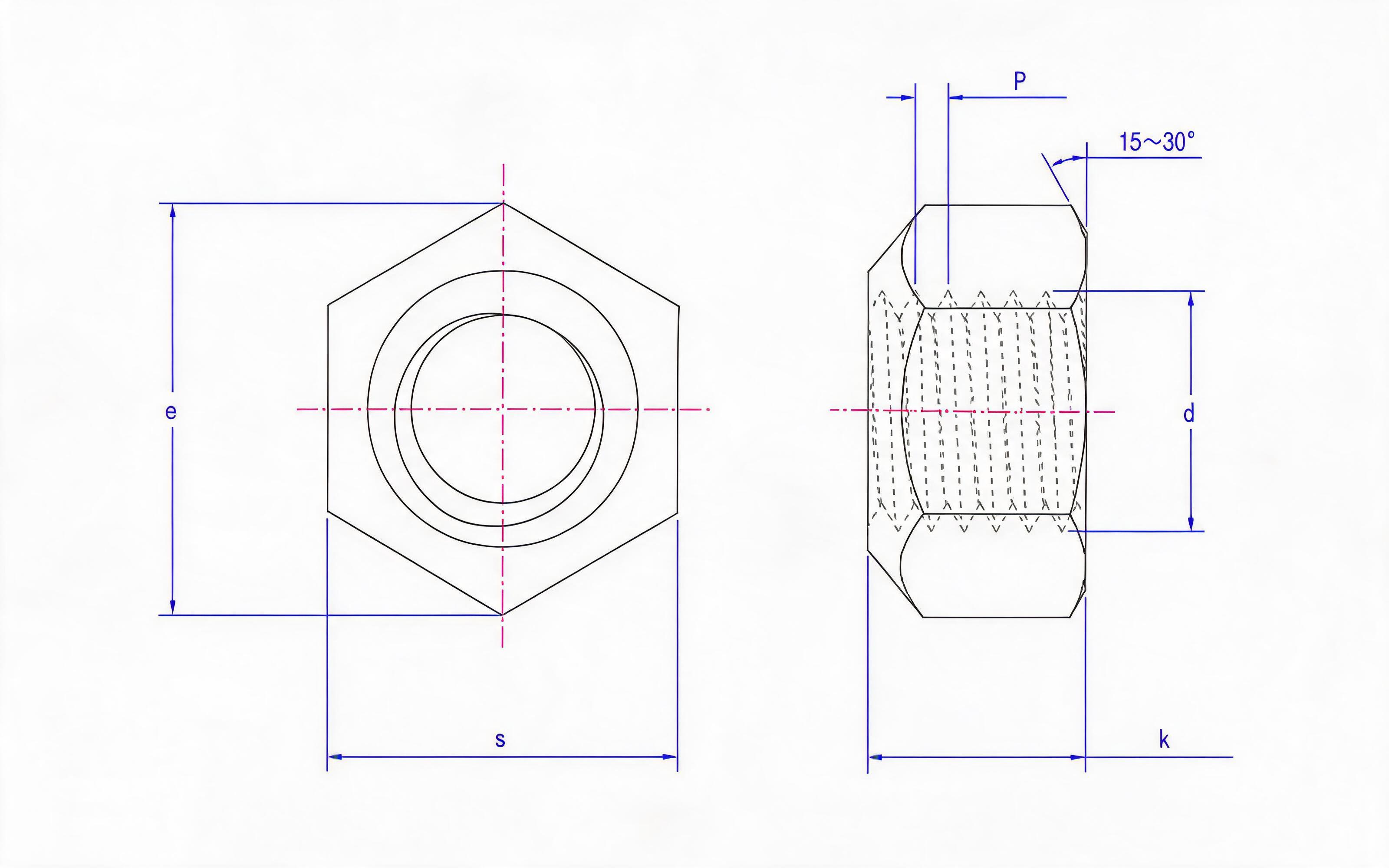 Type 2 compression point-type all-metal hexagon lock nut Grades 5, 8, 10 and 12 Standard Drawing