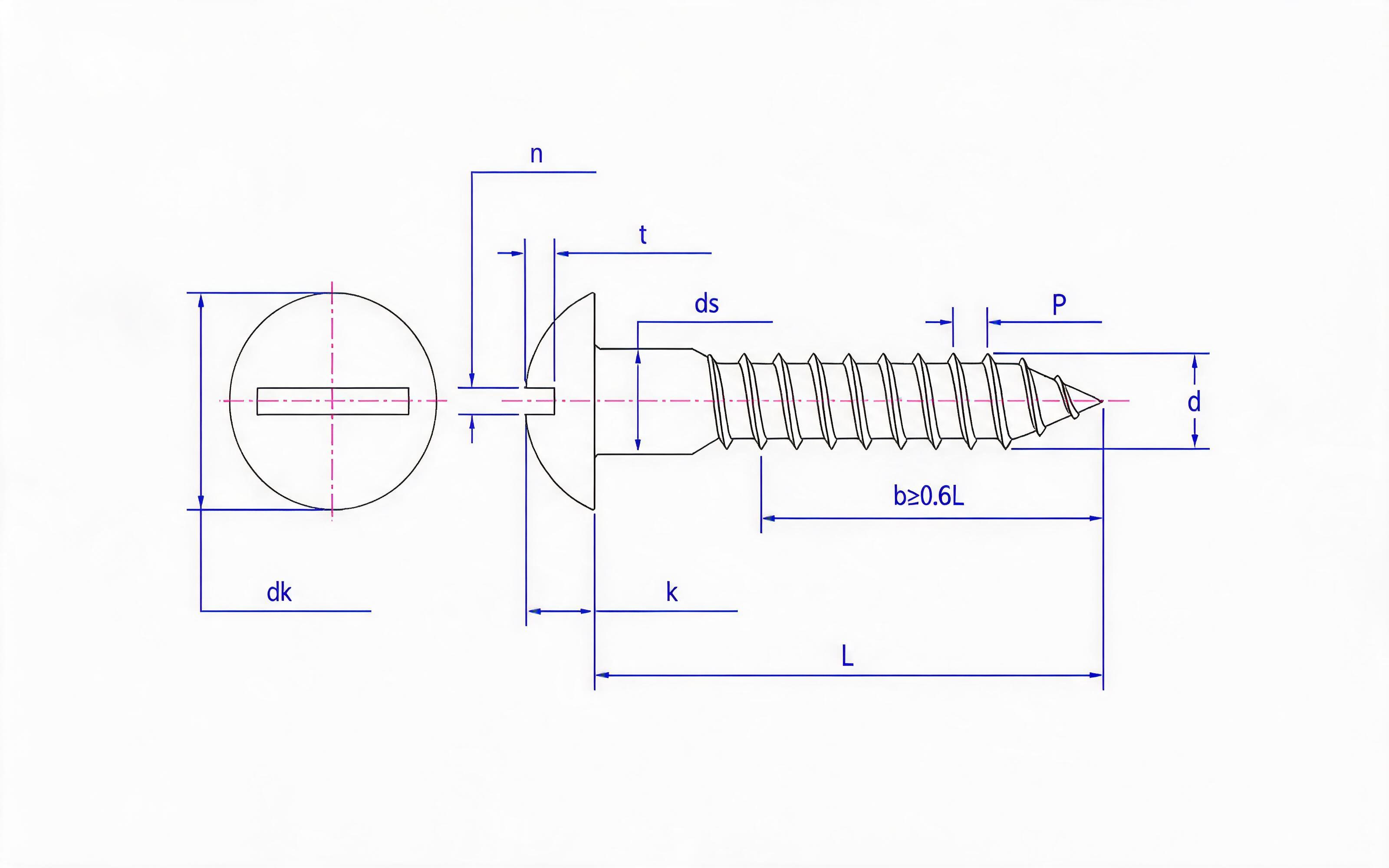 Slotted round head wood screw Standard Drawing
