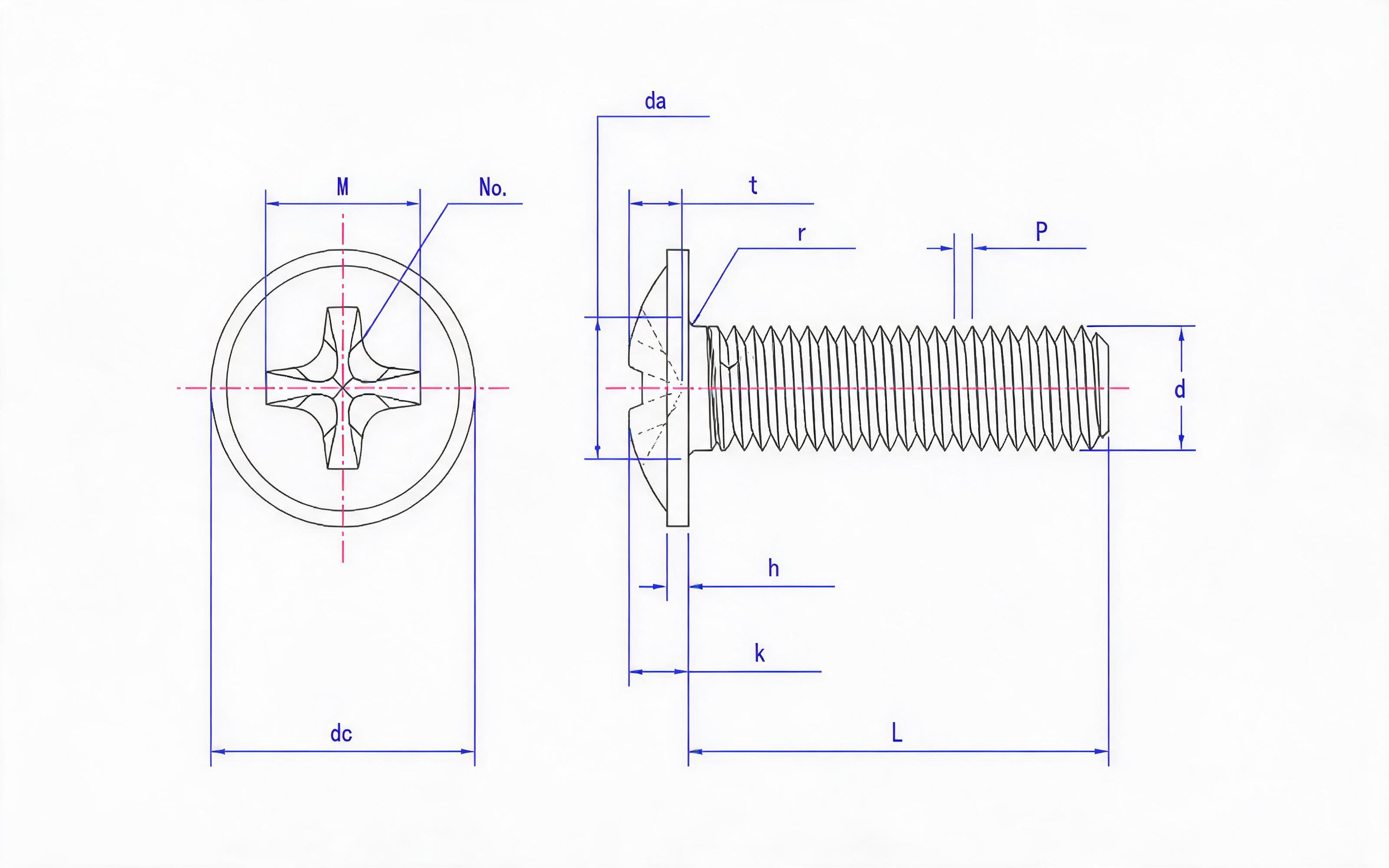 Cross recessed round head gasket screw (H-groove) Standard Drawing