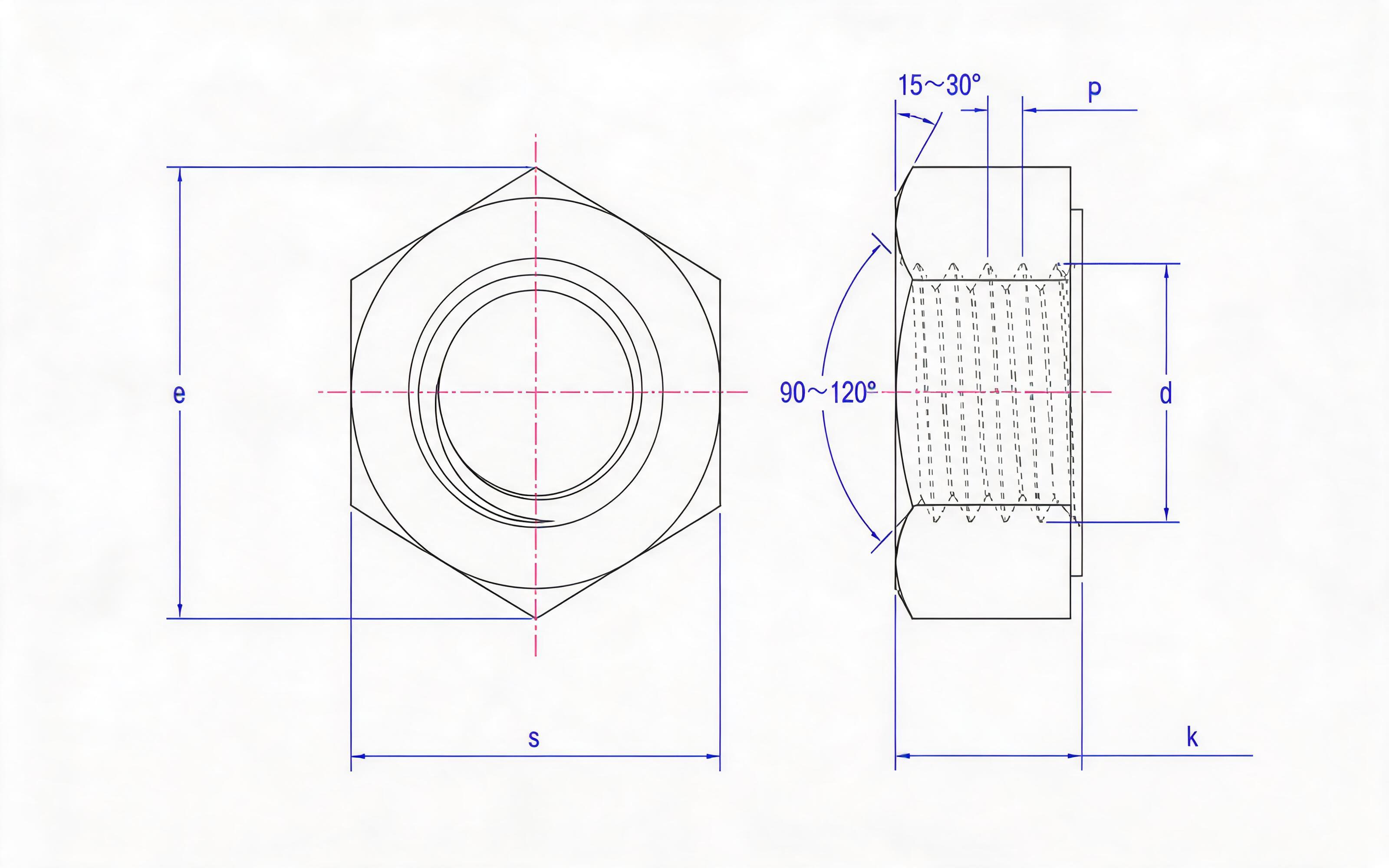 Type 2 single-chamfered hexagon fine thread nut Standard Drawing