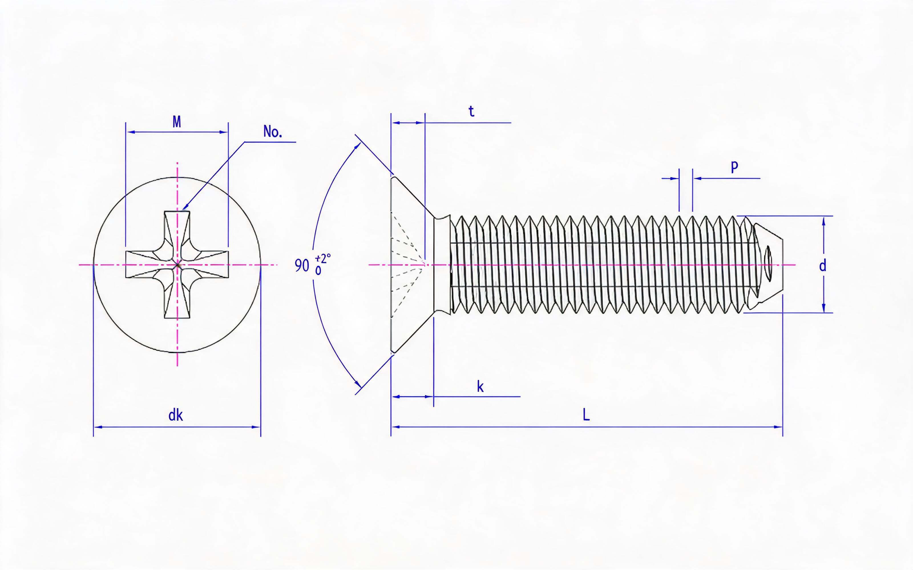 Deep Cross recessed countersunk head triangle lock screw (Type H) Standard Drawing
