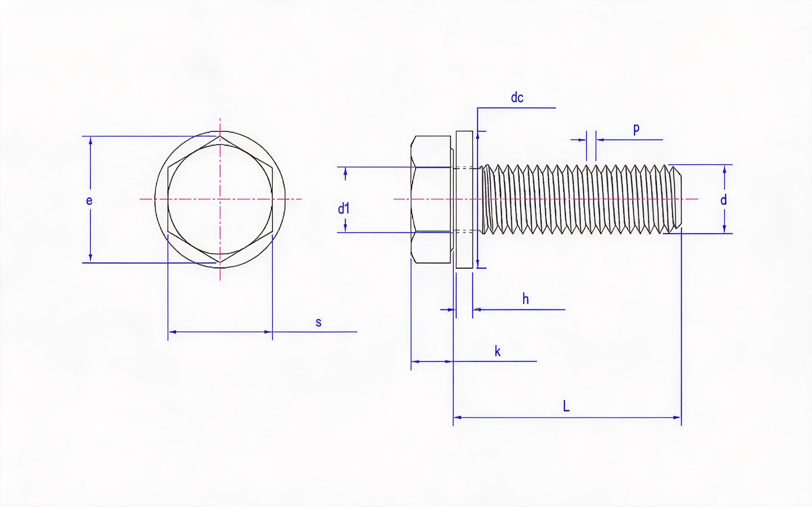 Hexagon bolt and flat washer combination Standard Drawing