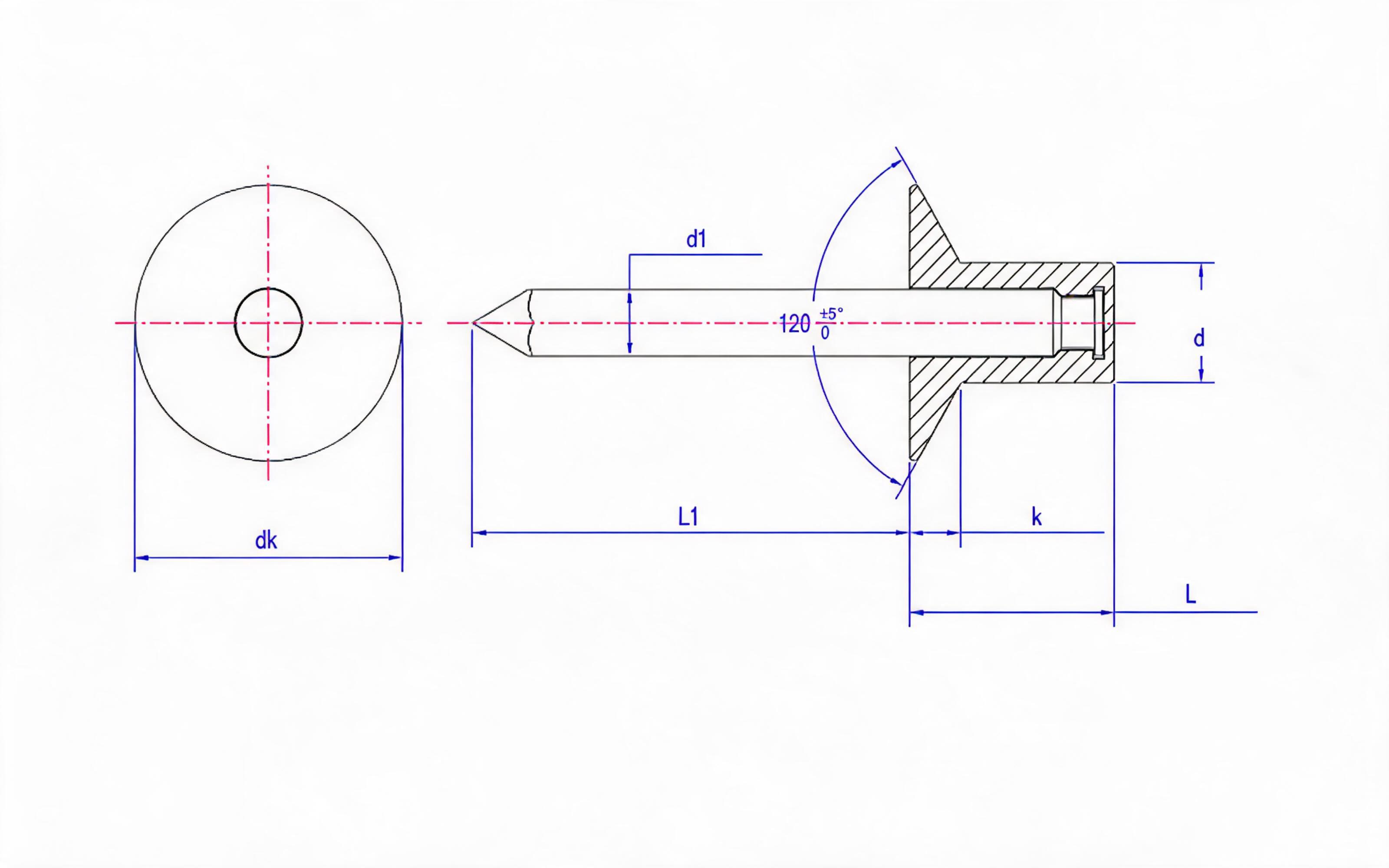 Countersunk closed self-plugging rivet Standard Drawing