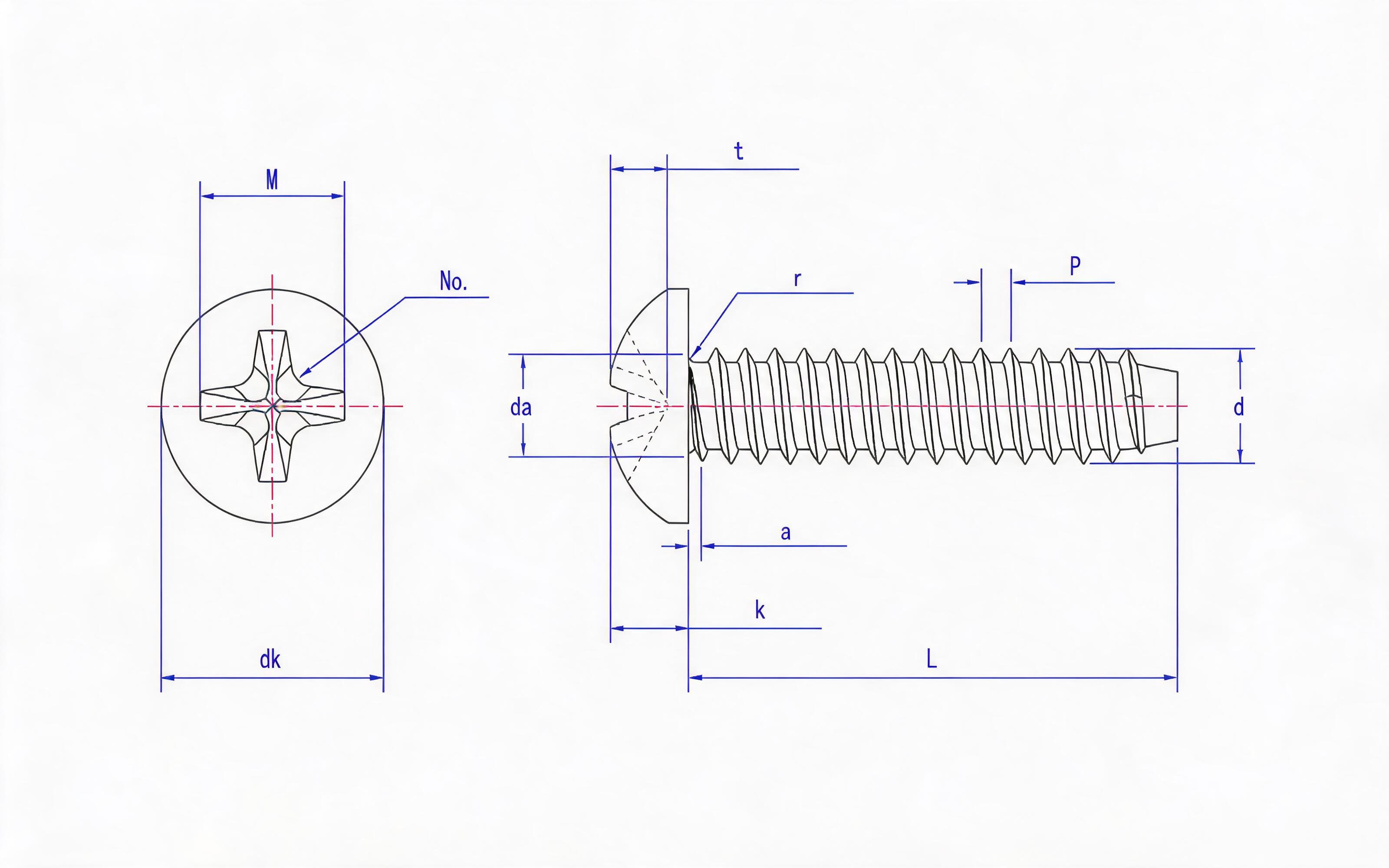 Cross recessed panhead self-tapping screw F-type Standard Drawing