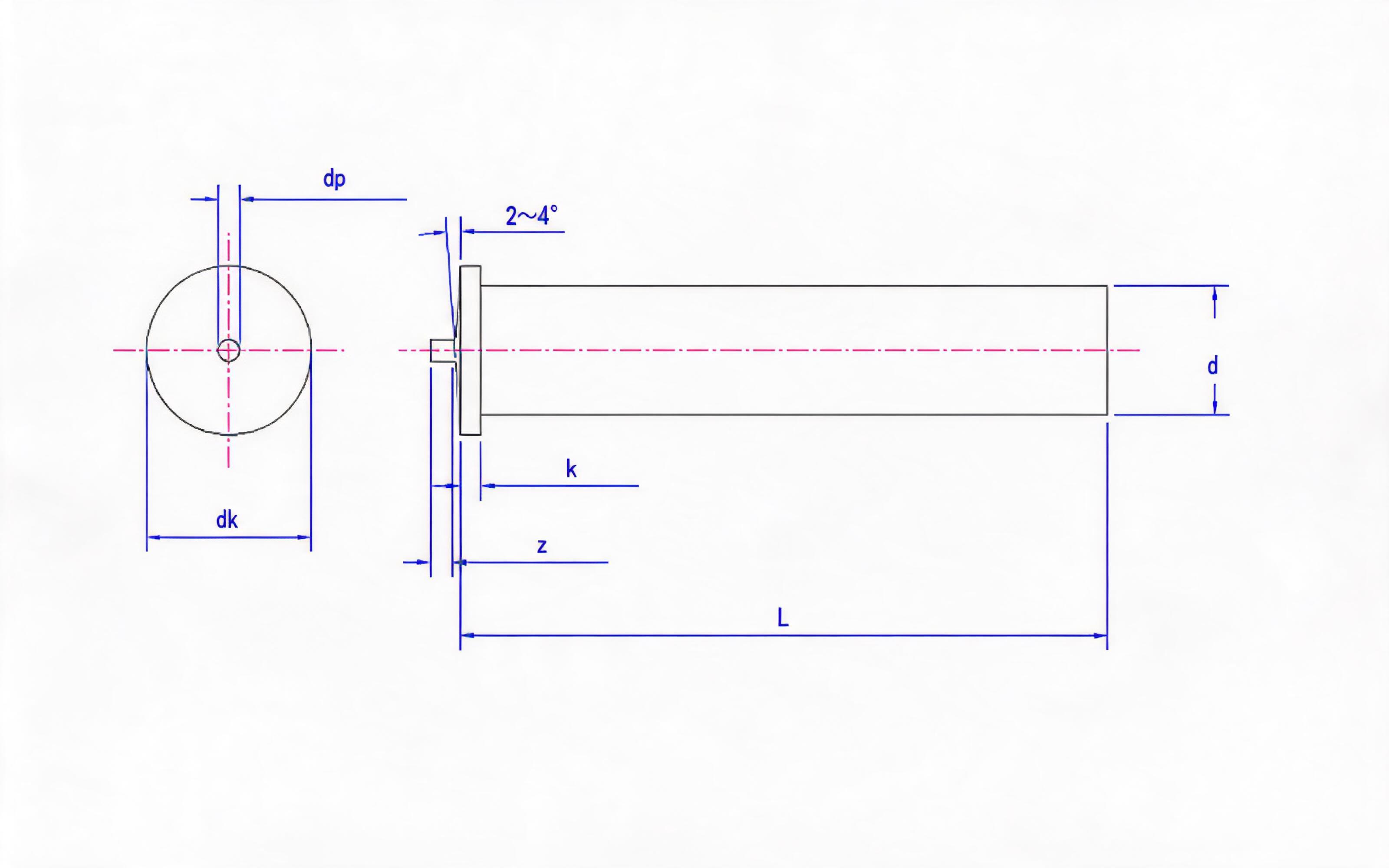 Welded Studs for Arc Stud Welding (UT-type unthreaded stud) Standard Drawing