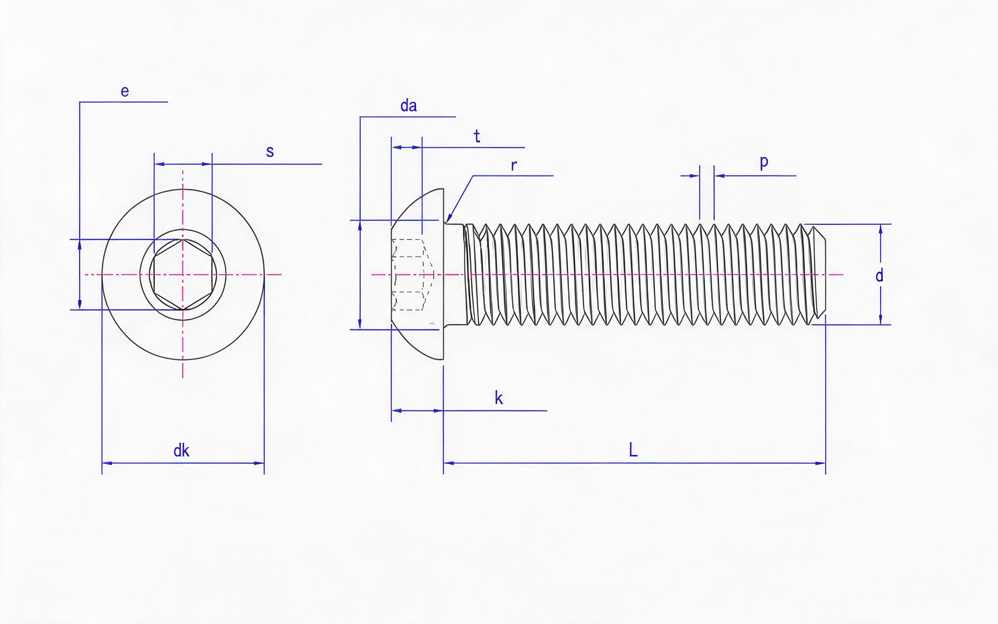 Hexagon flat round head screw Standard Drawing