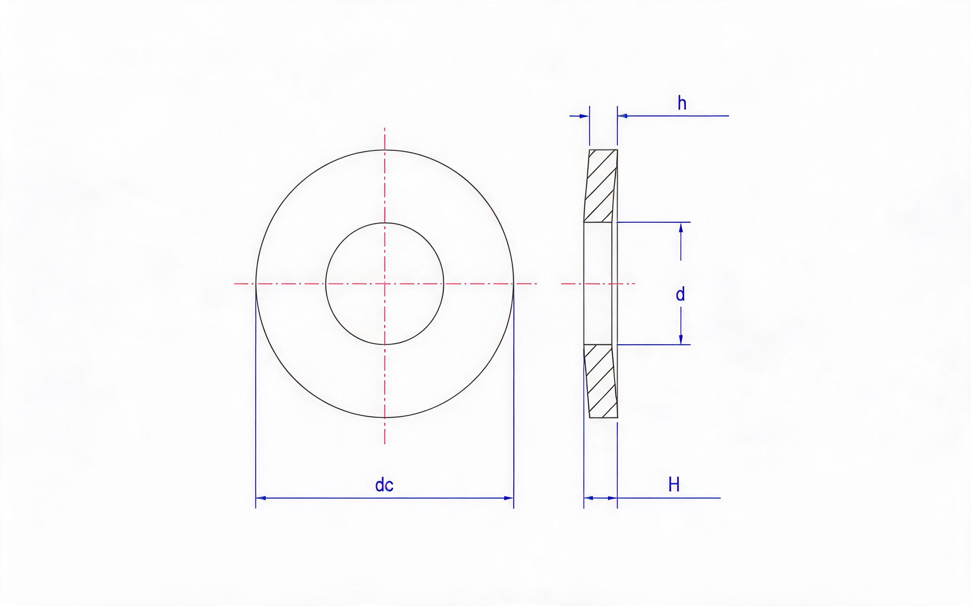 Belleville spring washer (h>6mm, d H13) Table 3 Standard Drawing