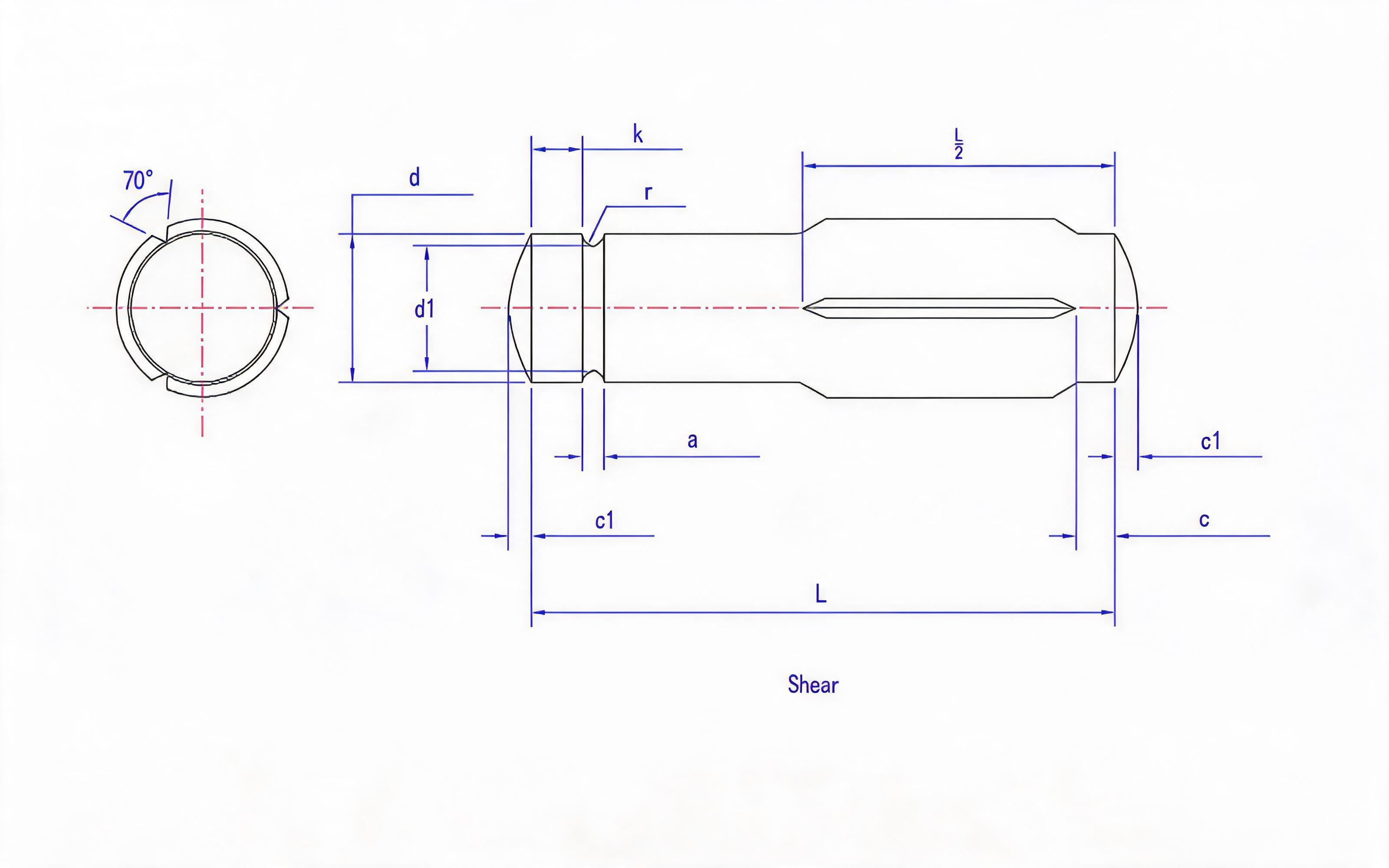 TROLLEY SHAFT WITH ROUND SLOT AND SLOTTED SLOT HOLE FOR SUSPENSION SPRING (TYPE C) Standard Drawing
