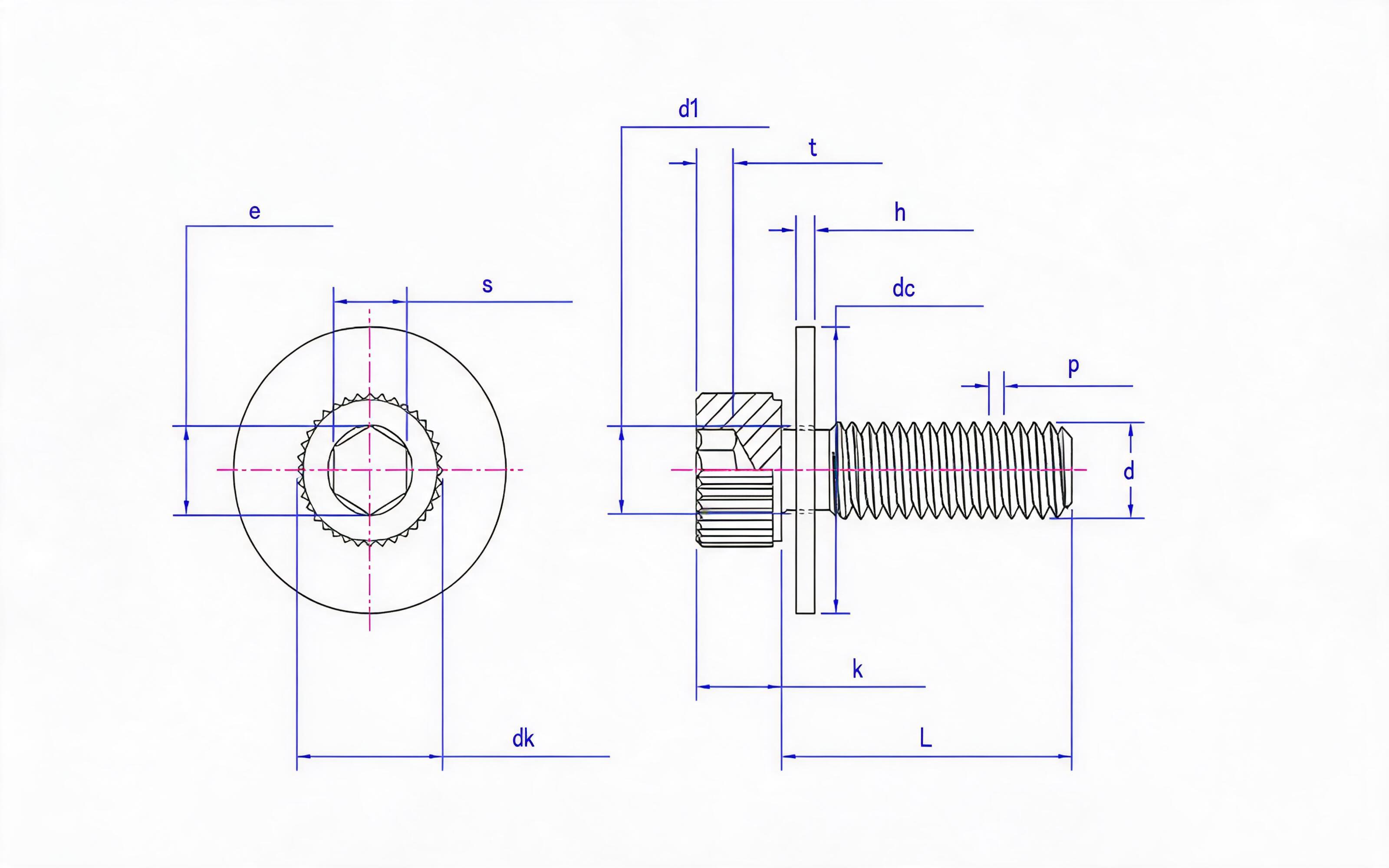 Knurled hexagon socket head cap screw and large flat washer combination Standard Drawing
