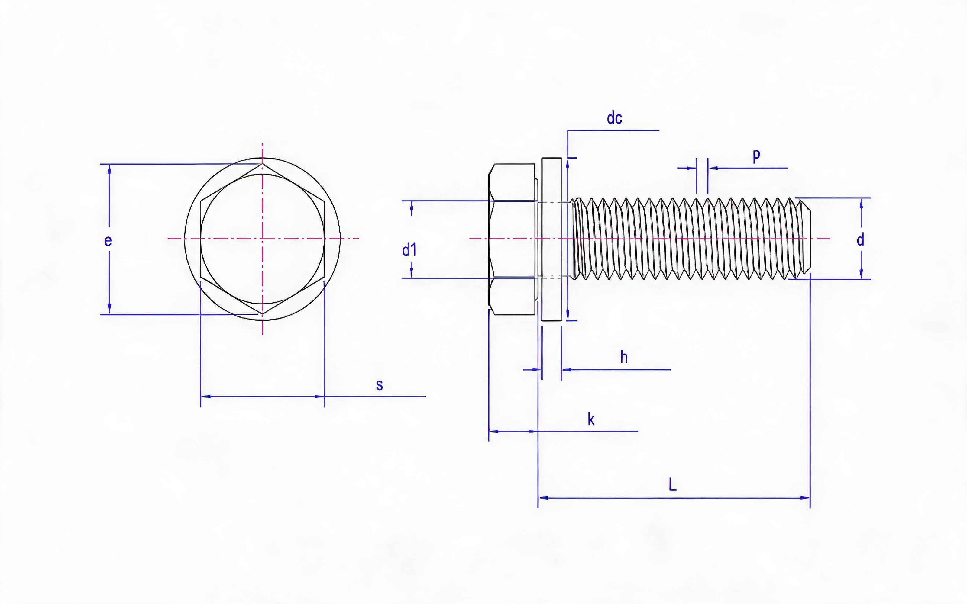 Hexagon bolt and flat washer combination (ISO 4017) Standard Drawing