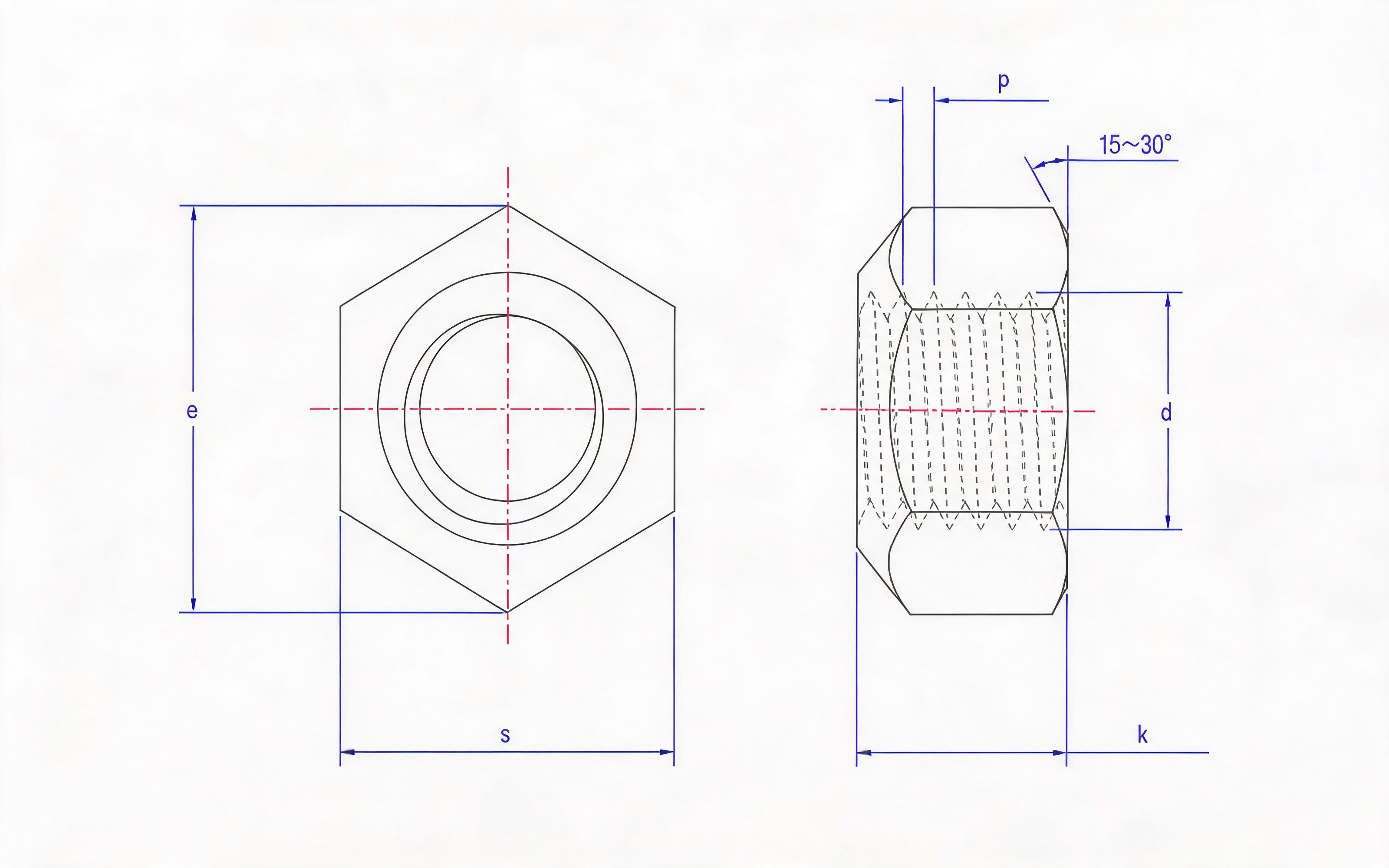 Type 2 compression point-type all-metal hexagon lock nut Grades 5, 8, 10 and 12 Standard Drawing
