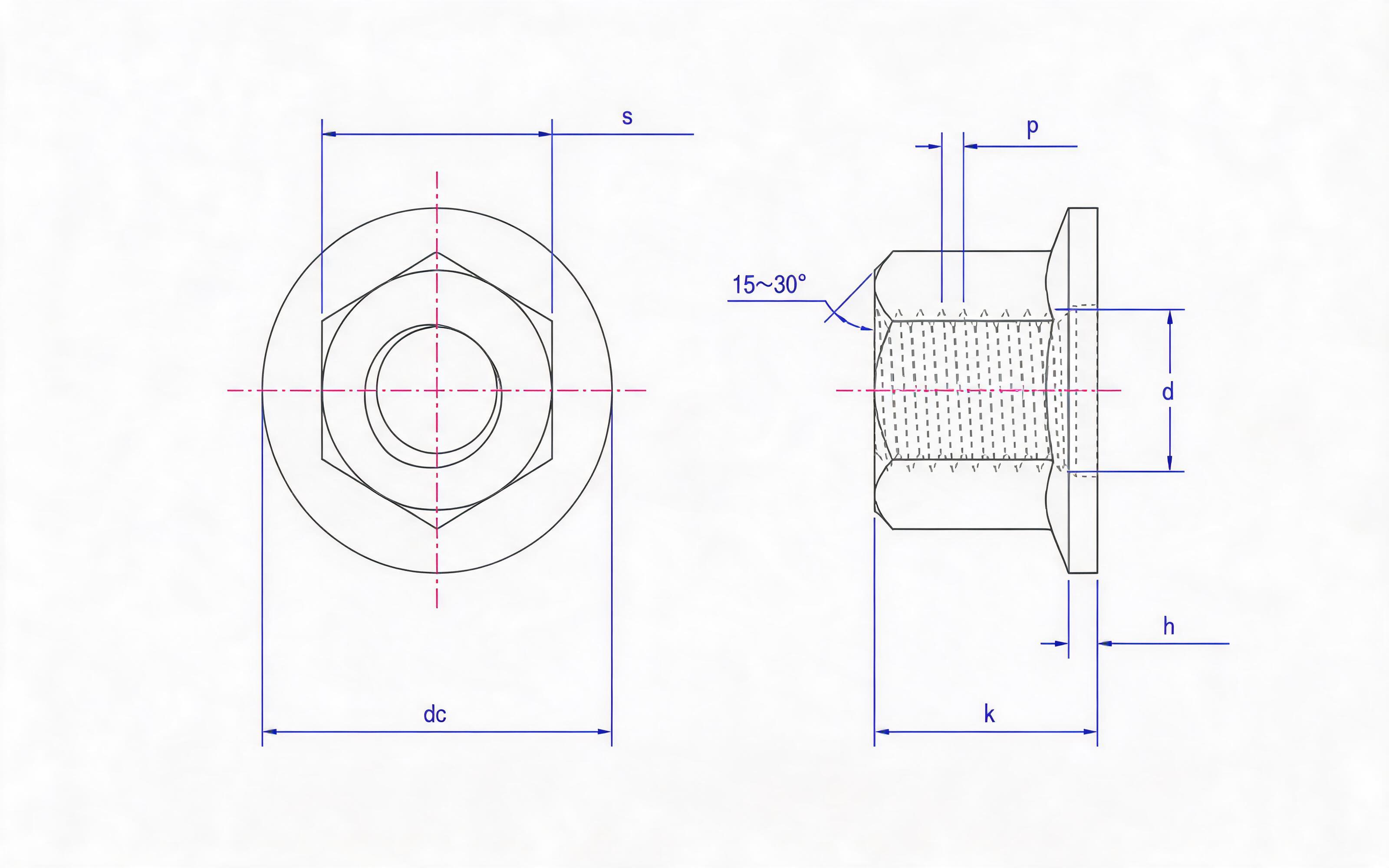 HUB NUT - HEXAGON FLANGE NUT (TYPE B) Standard Drawing