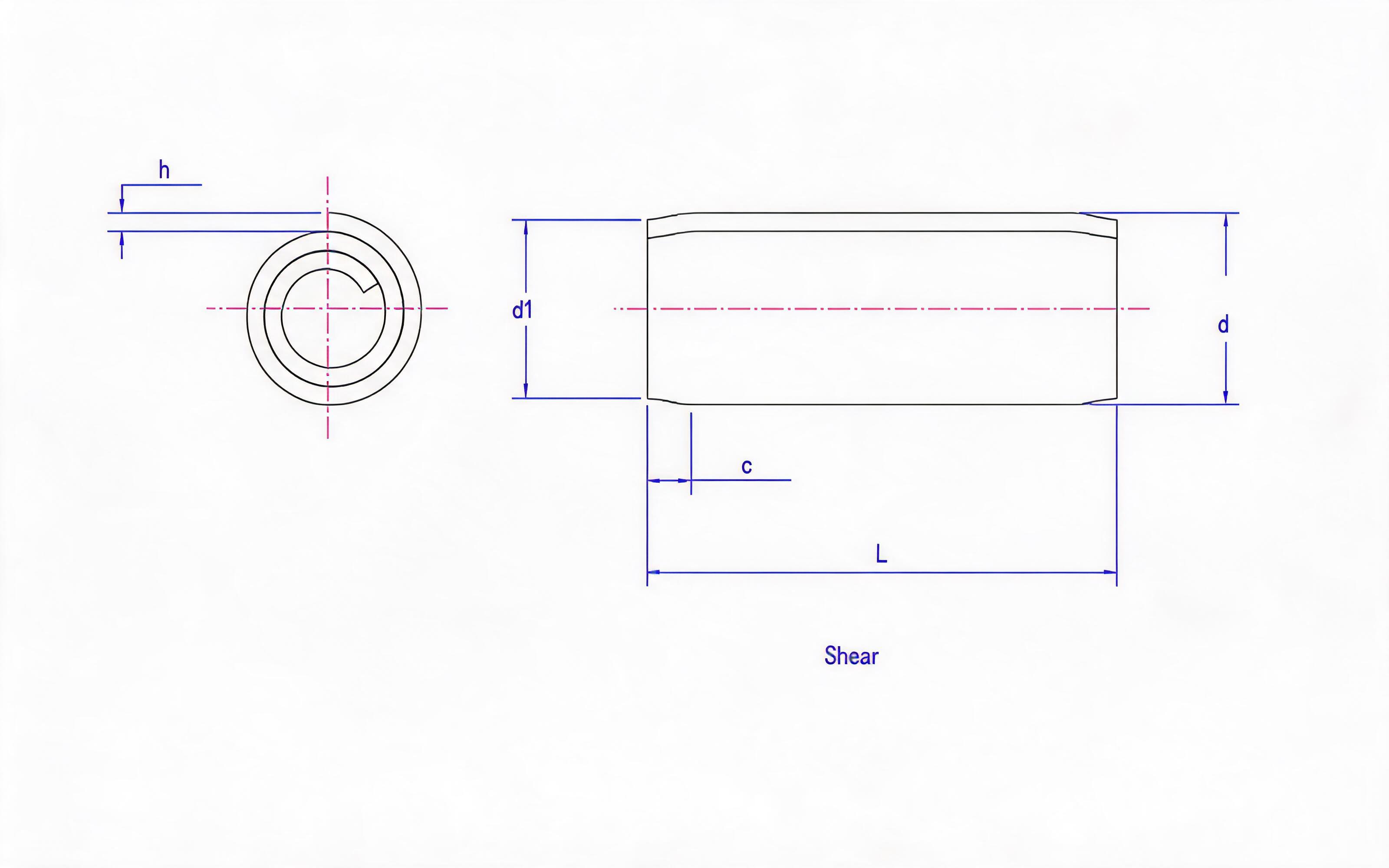 Light rolled elastic cylindrical pin (steel and martensitic stainless steel) Standard Drawing