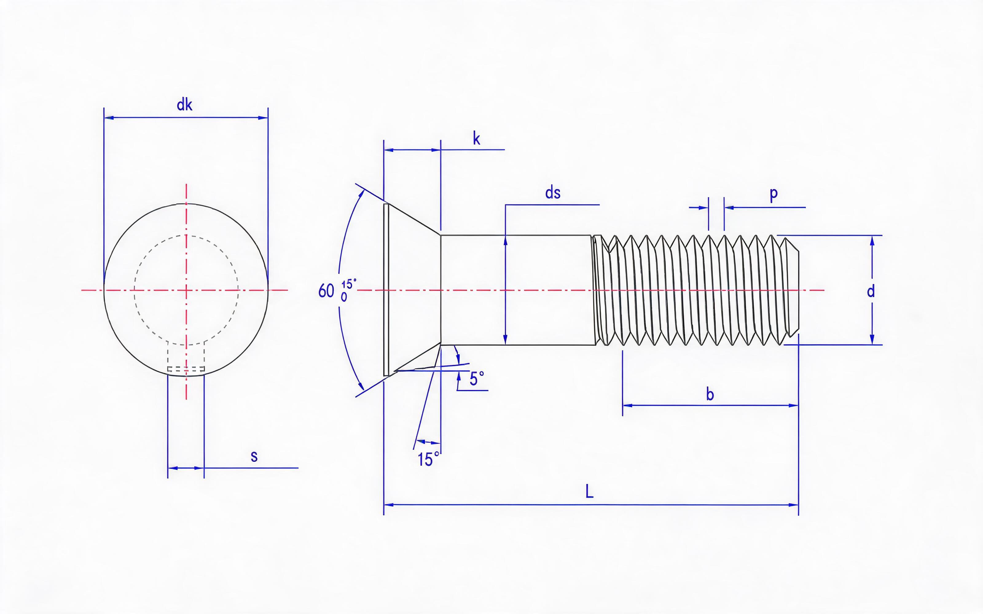 Countersunk head mortise bolt Standard Drawing