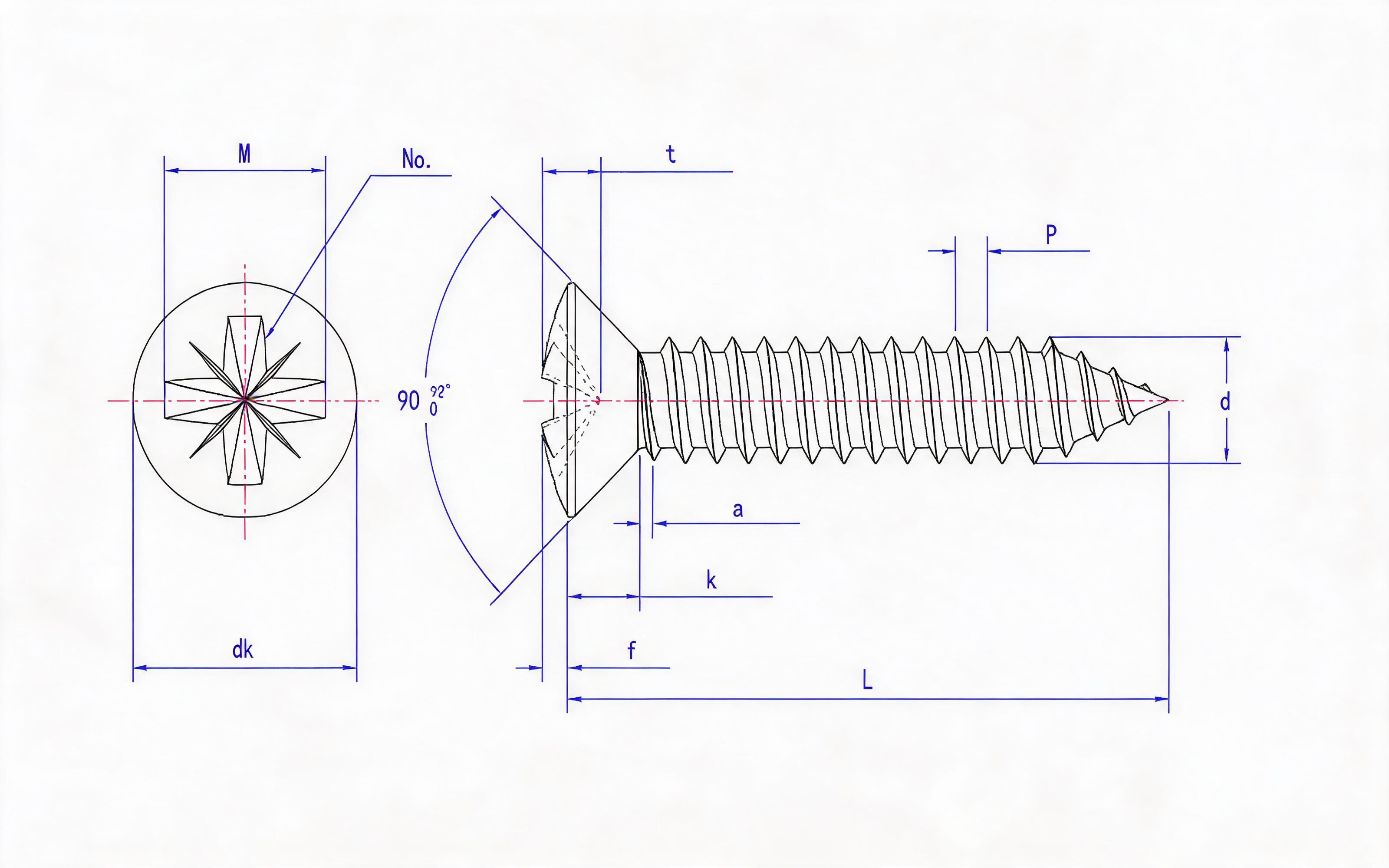 Type C countersunk head self-tapping screw with herringbone groove Standard Drawing