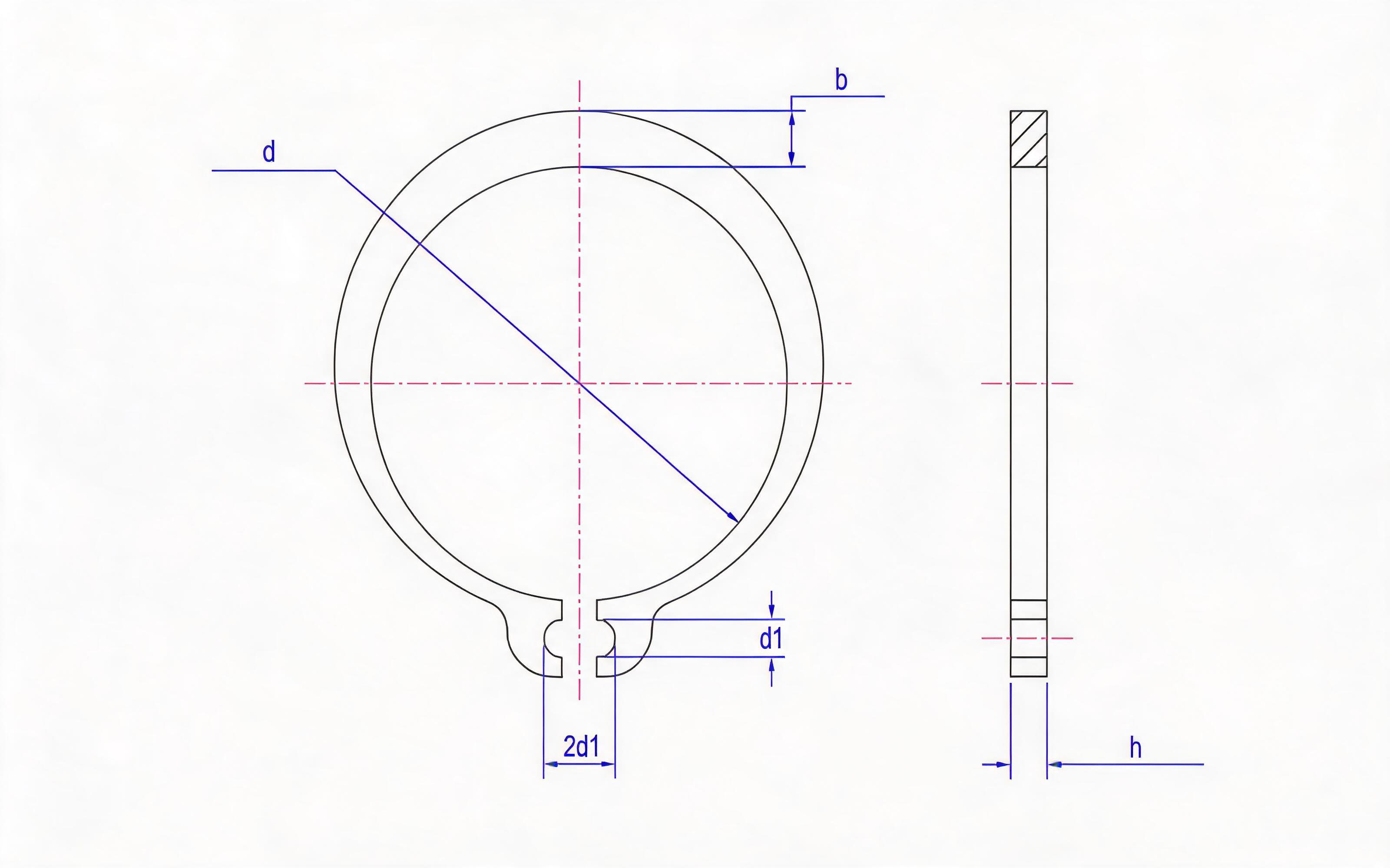 Elastic retaining ring for shaft (d ≤ 10mm) Standard Drawing
