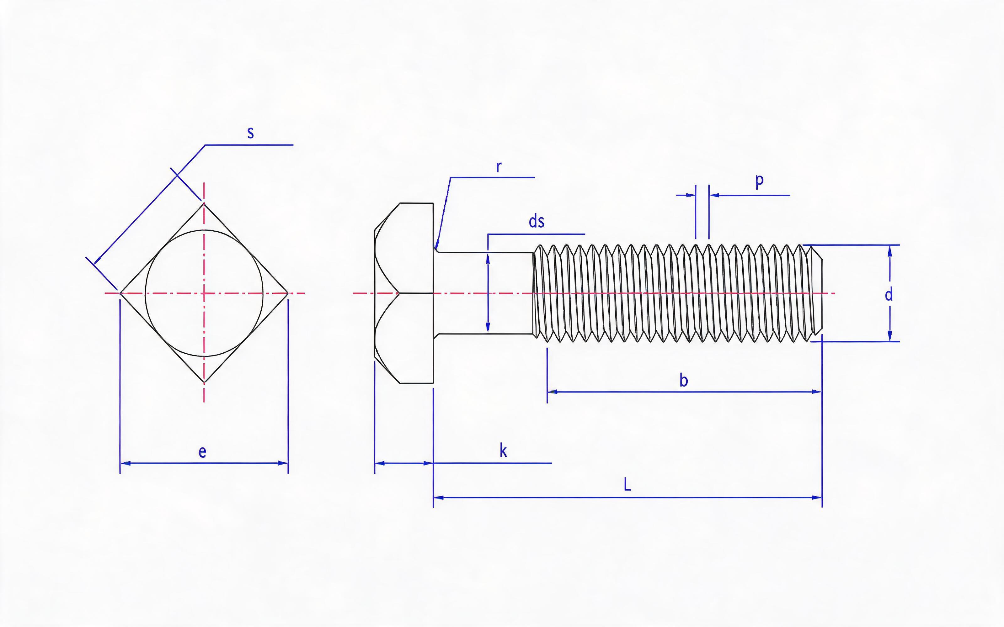 Square head bolt Standard Drawing