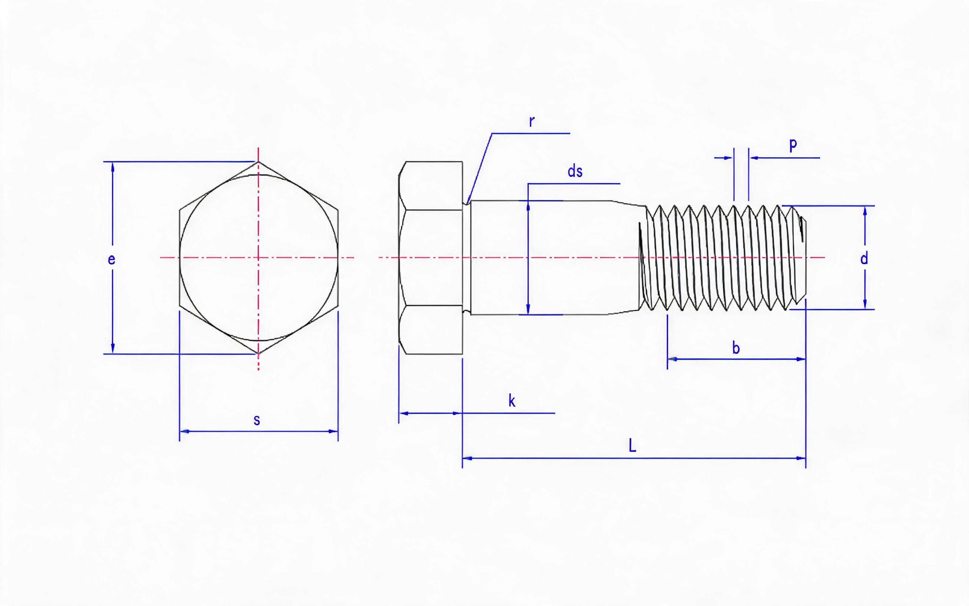 Large hexagon fitting bolt (short thread section) Standard Drawing