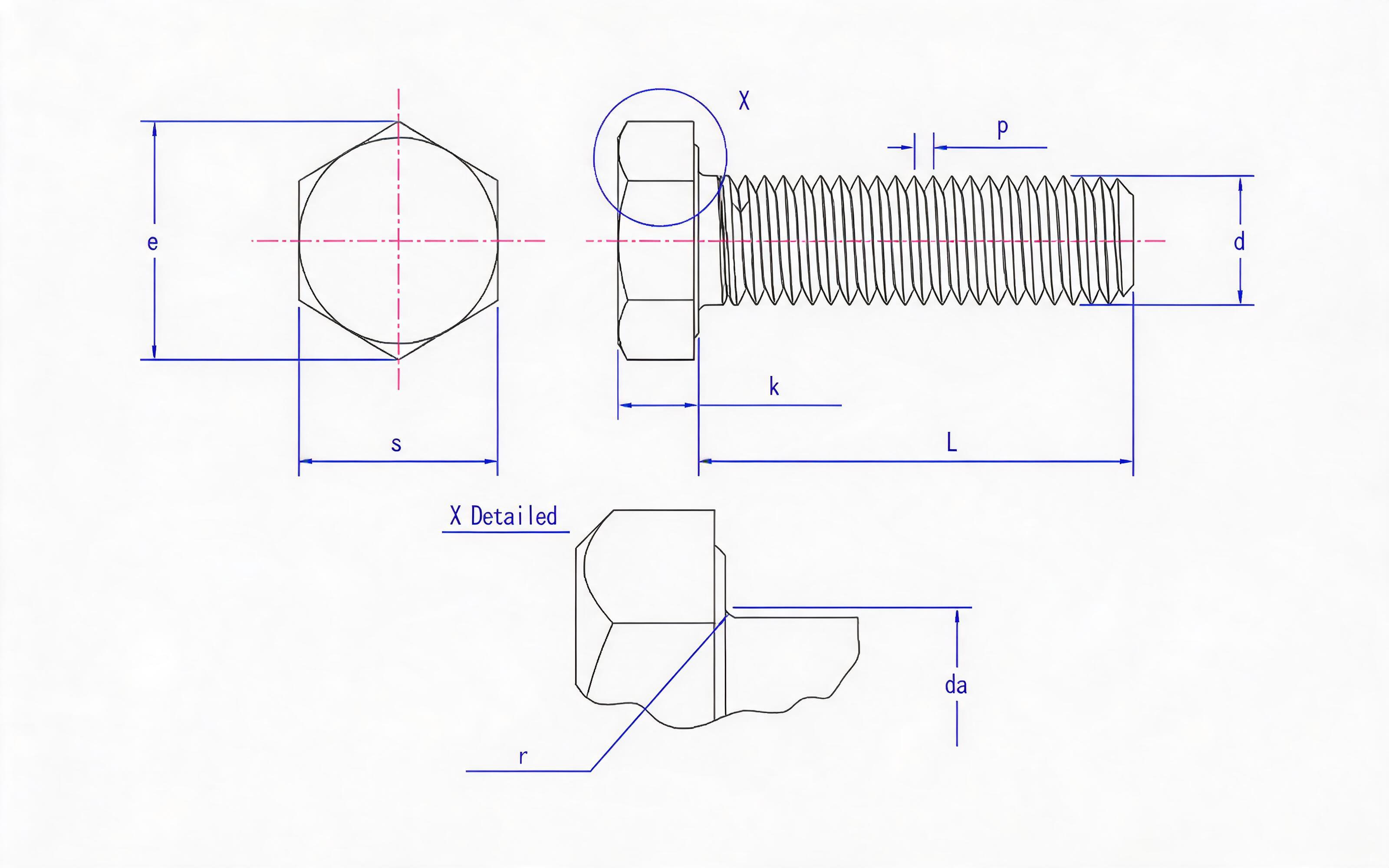Full thread hexagon bolt Standard Drawing