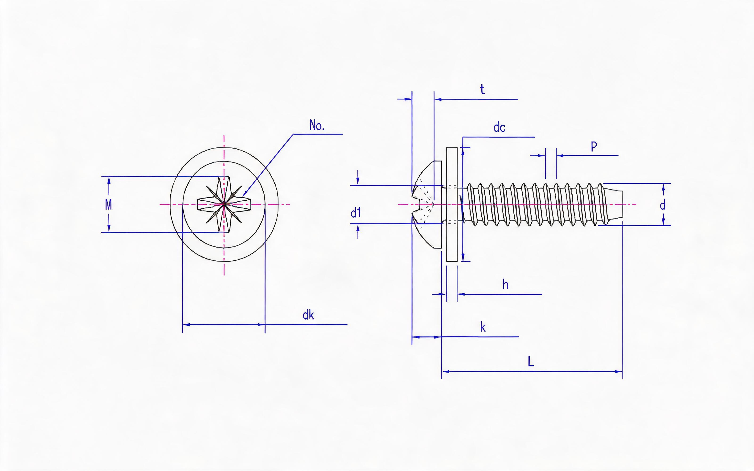 Type F combination of box head self-tapping screw and flat washer Standard Drawing