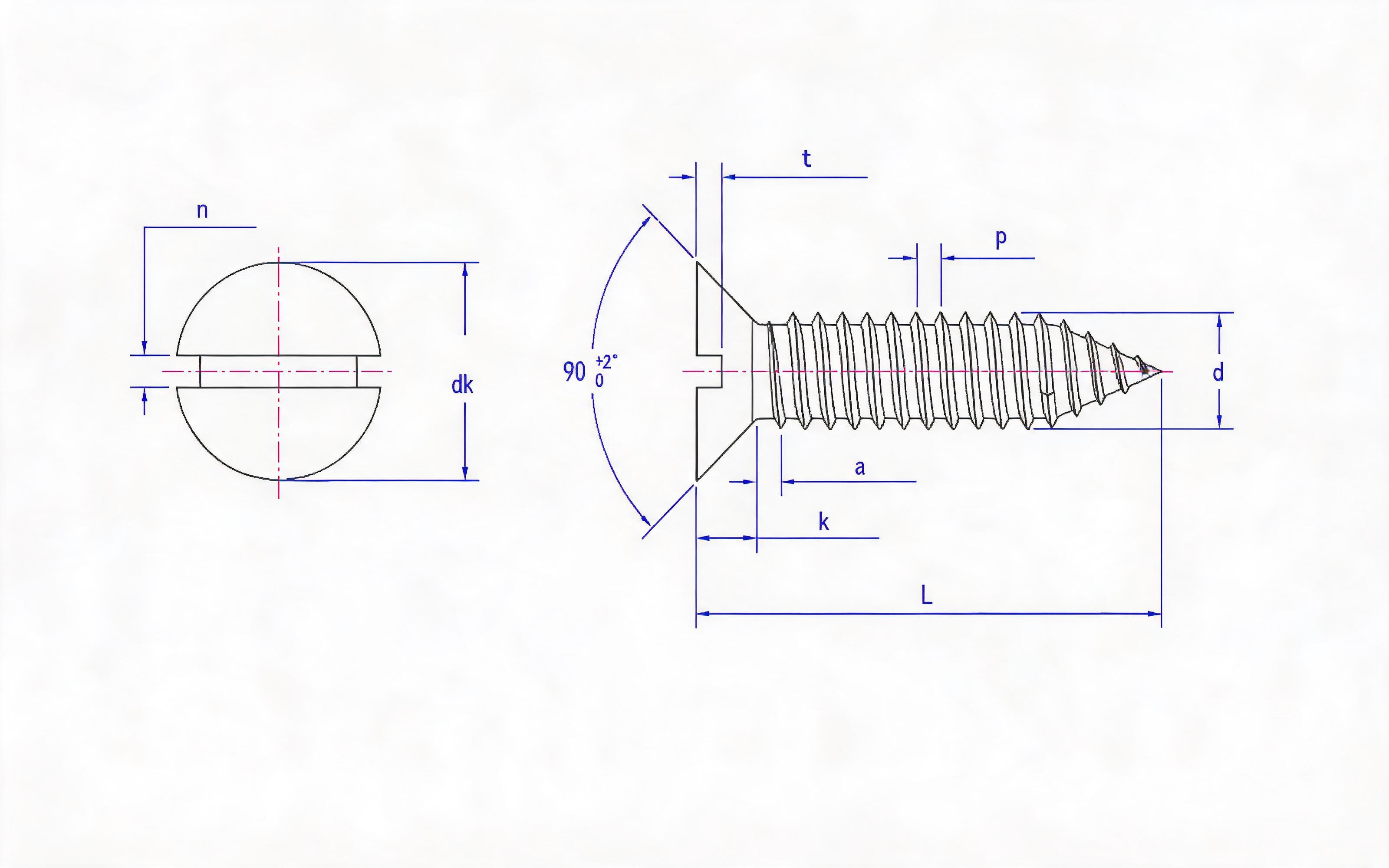 Slotted countersunk head self-tapping screw Type C Standard Drawing