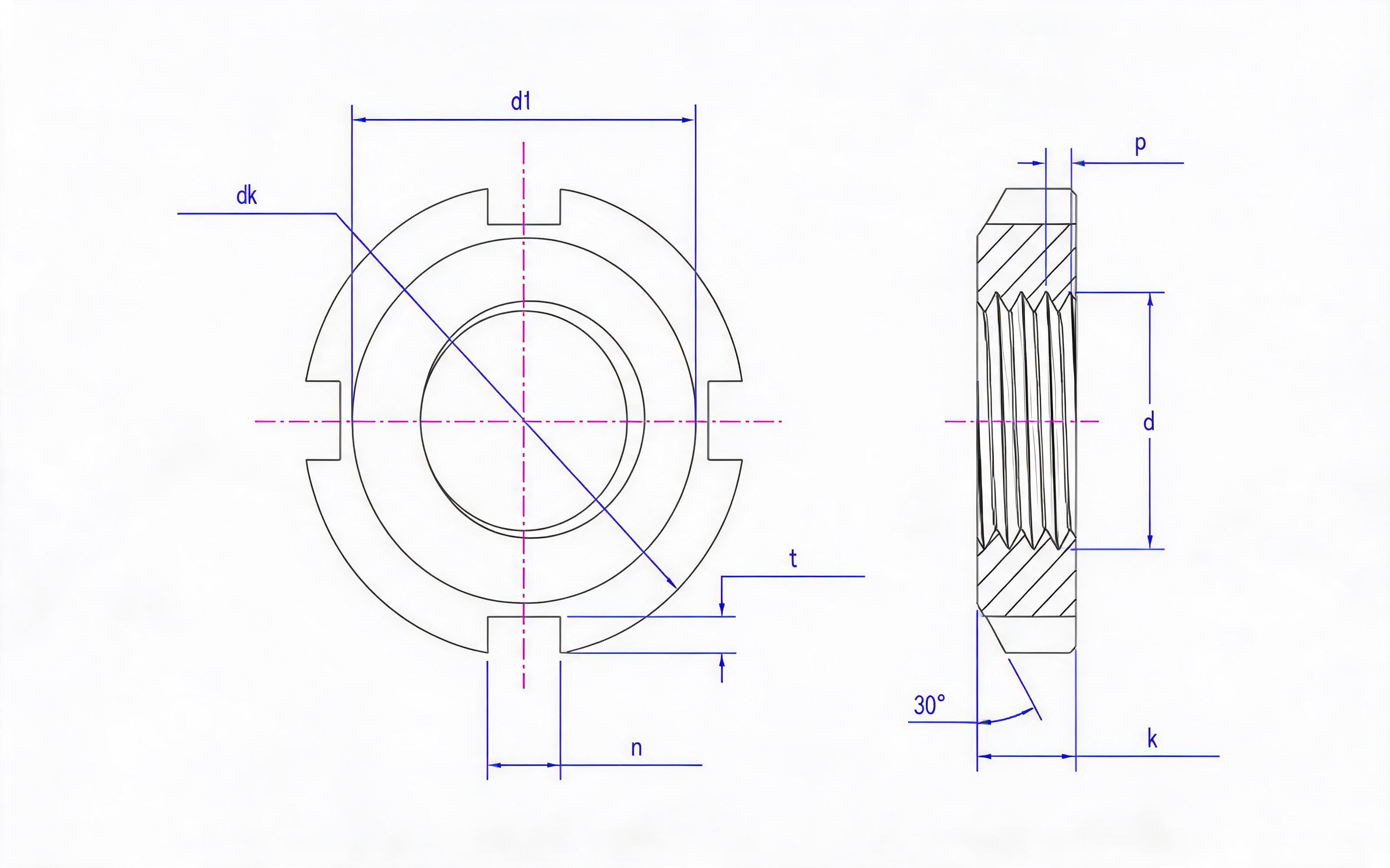 Table 1 4-groove lock nut for rolling bearing (d ≥ 210mm) Standard Drawing
