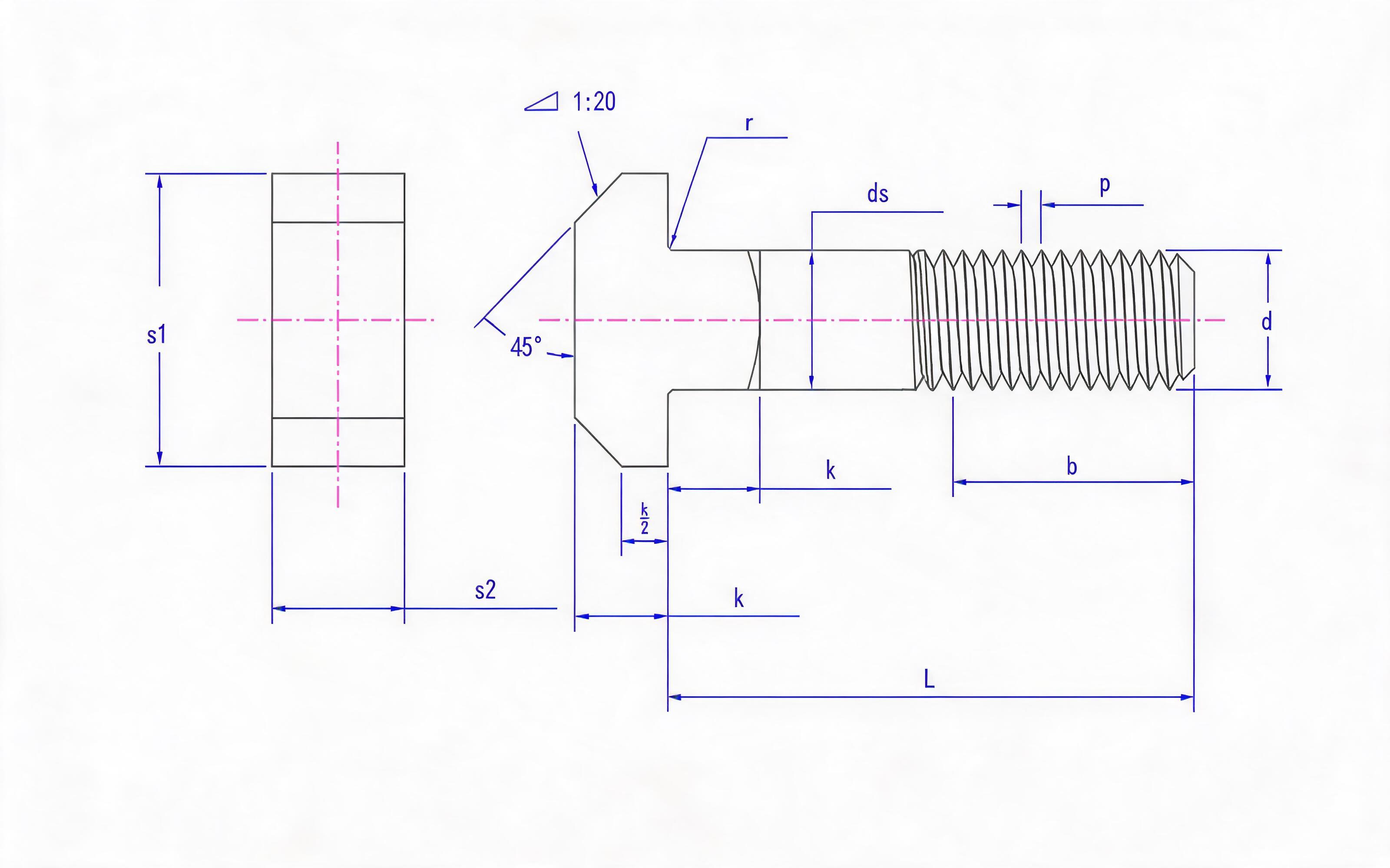 T-type square neck bolt Standard Drawing