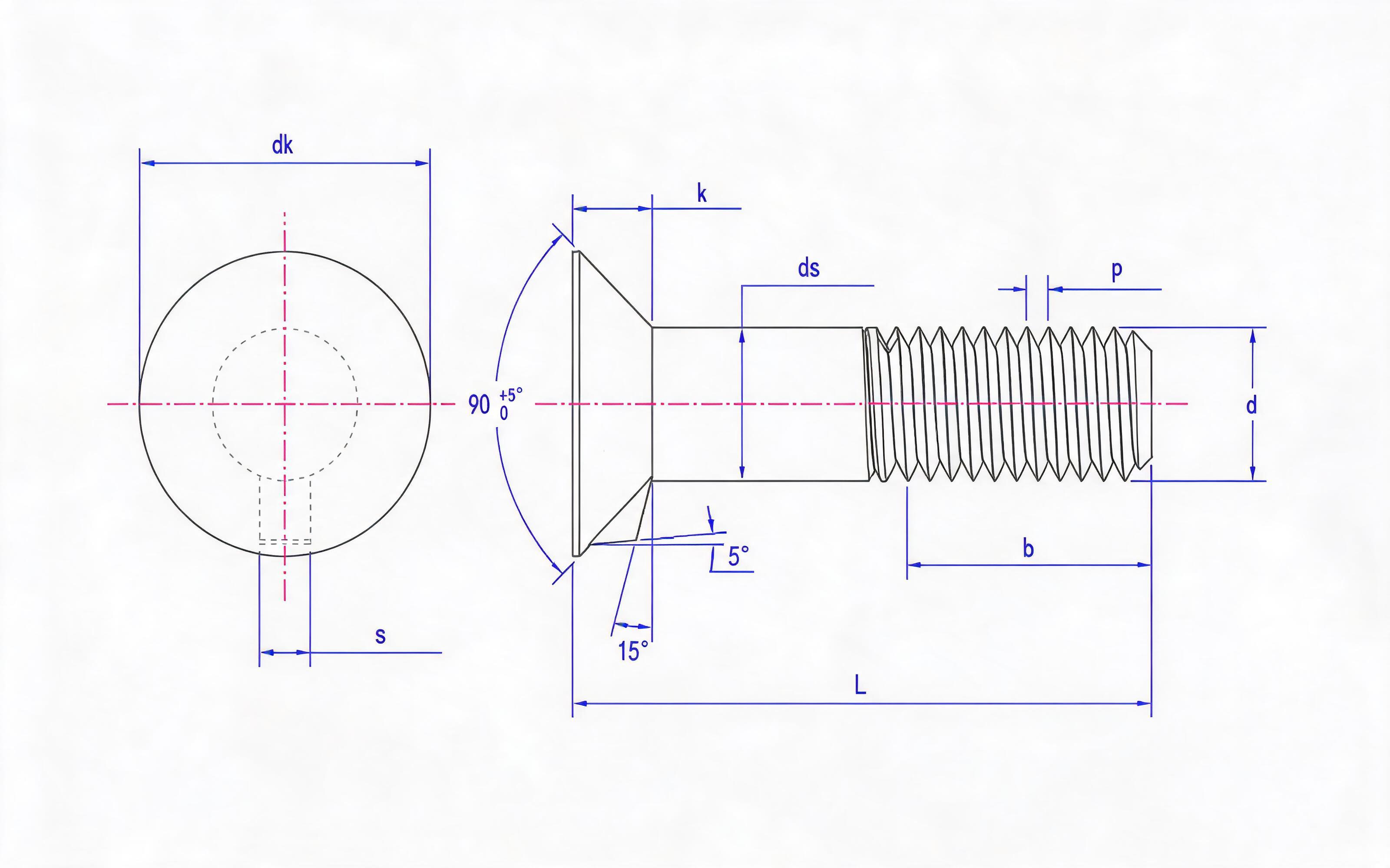 Countersunk head mortise bolt Standard Drawing