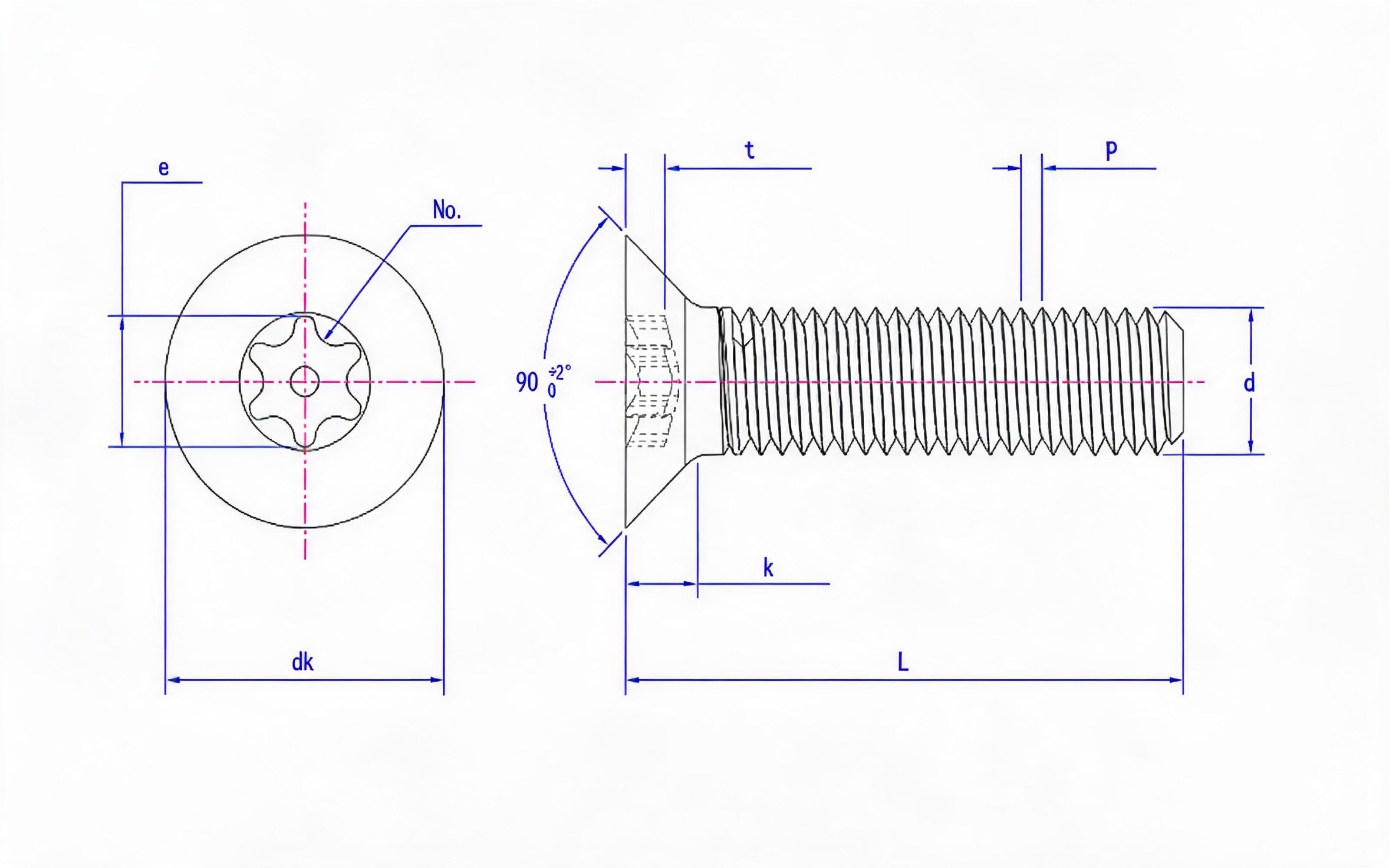 Cross recessed 90 ° countersunk head screw with column (enterprise standard) Standard Drawing