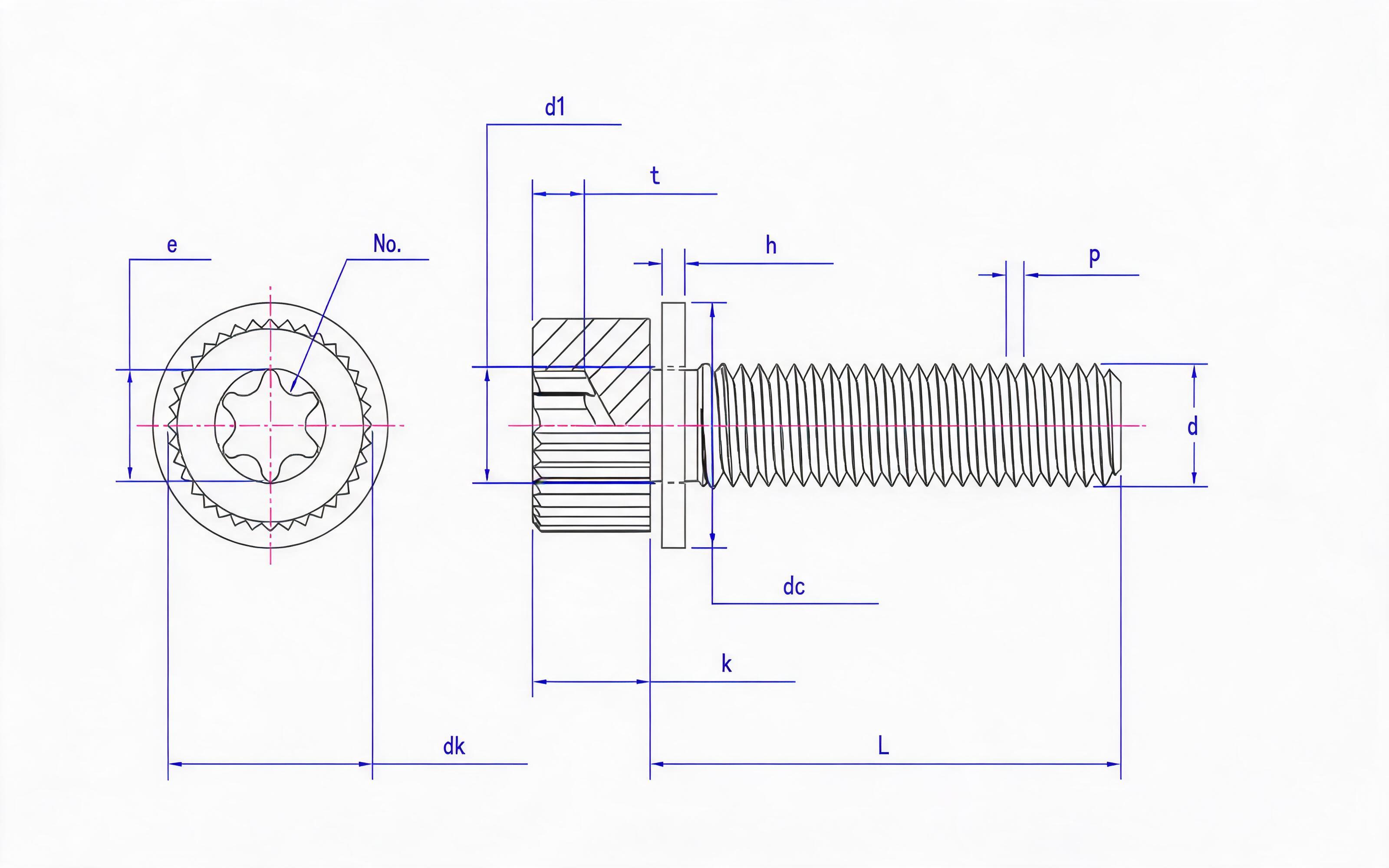 Knurled hexagon socket cheese head screw and flat washer combination (ISO 14579) Standard Drawing