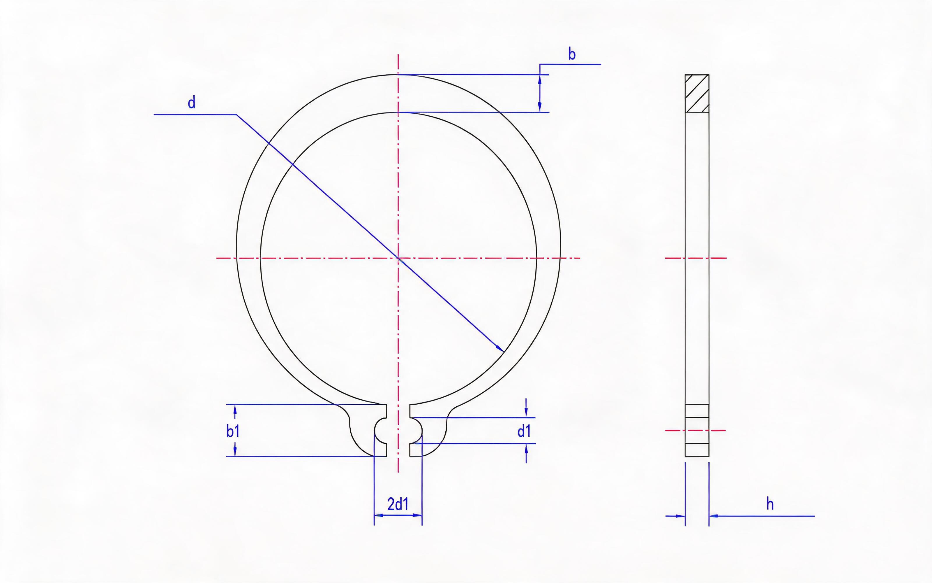 Standard circlip for shaft (Type A, d≤9mm) Standard Drawing