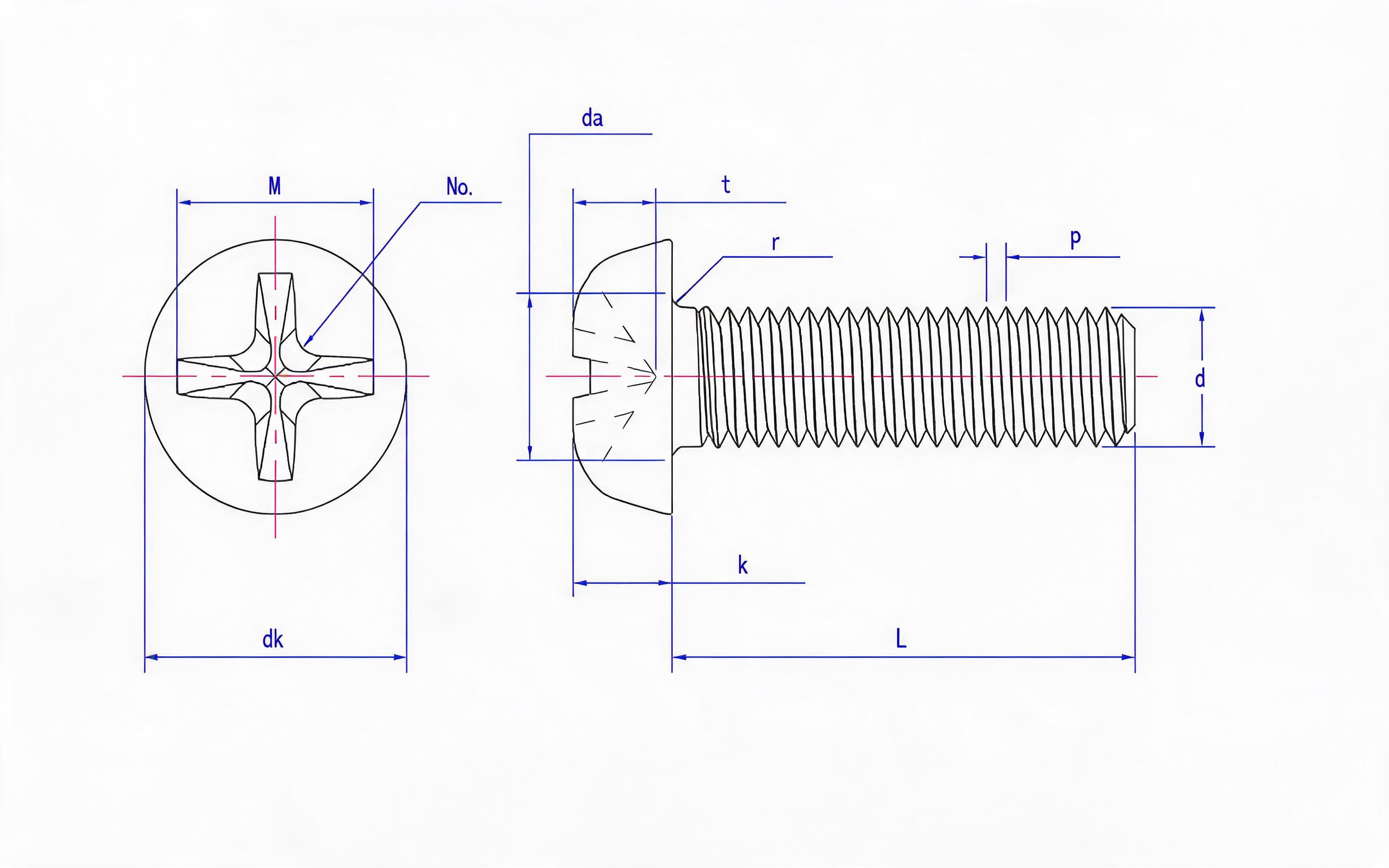 Cross recessed small pan head screw Standard Drawing