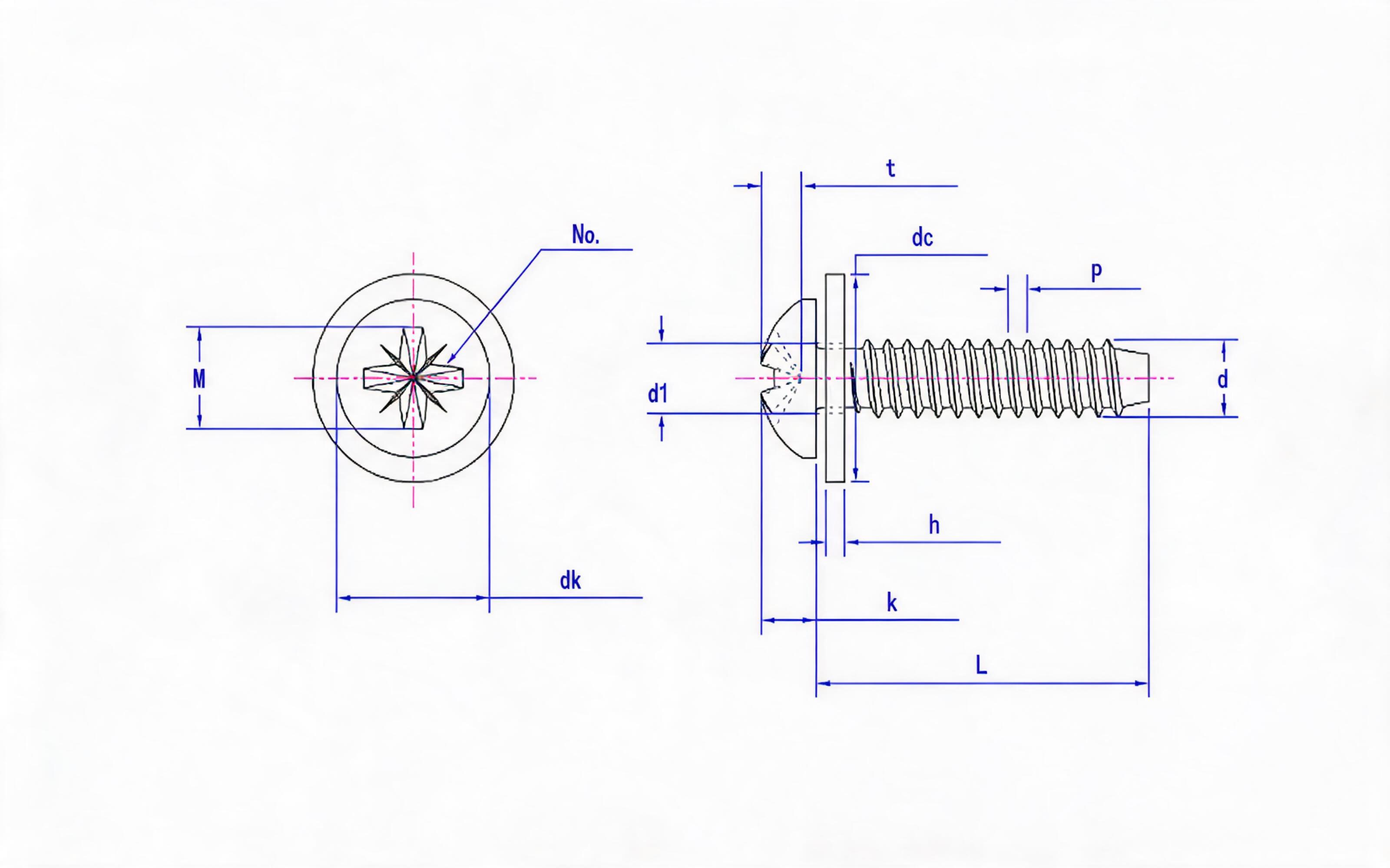 Type F combination of herringbone groove panhead self-tapping screw and flat washer Standard Drawing