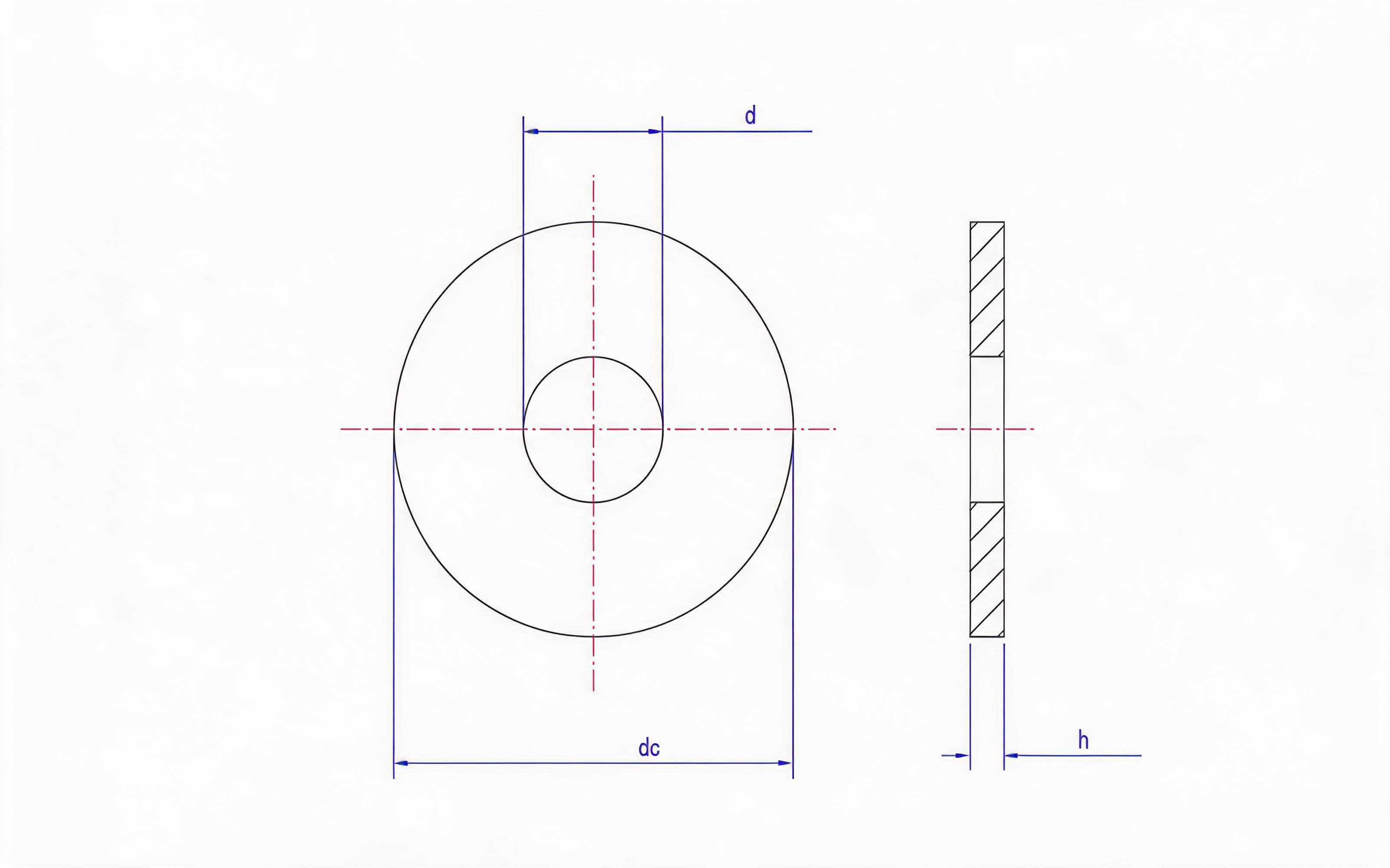 Type L (large) flat washers for self-tapping screw and washer assemblies Standard Drawing