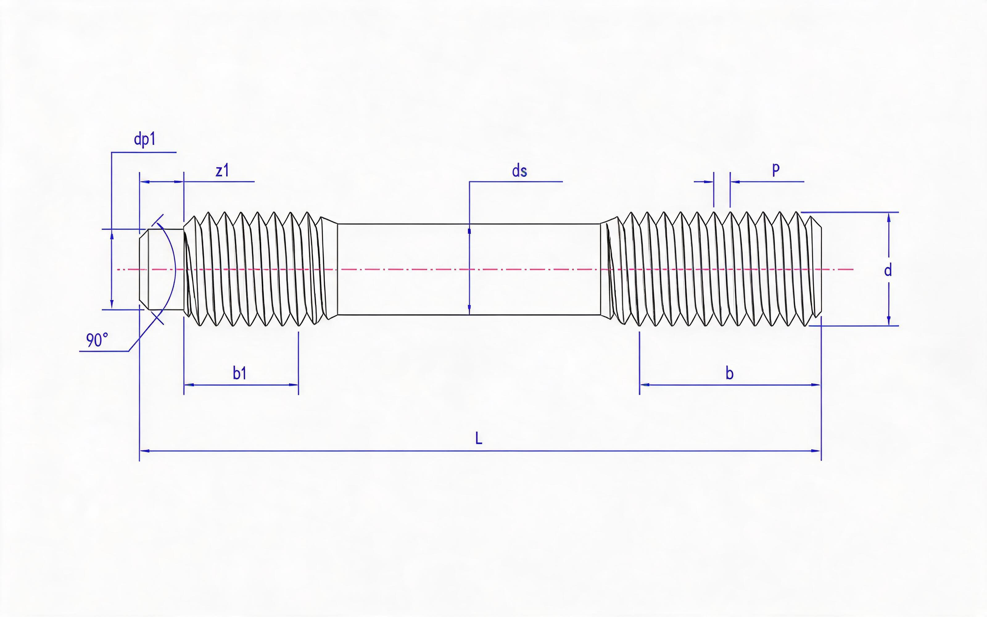 Type F and Type L Double-head Long Thread Studs (d ≤ 56mm) Table 2 Standard Drawing