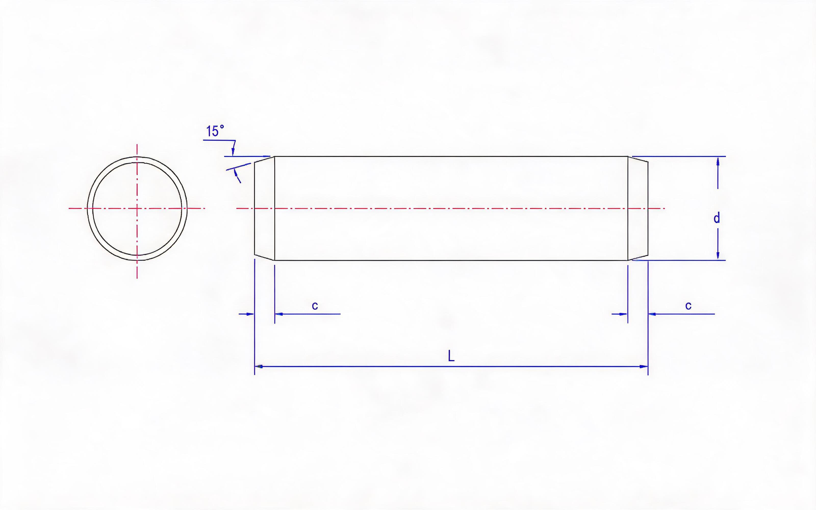 Unhardened cylindrical pin (d h8) Standard Drawing