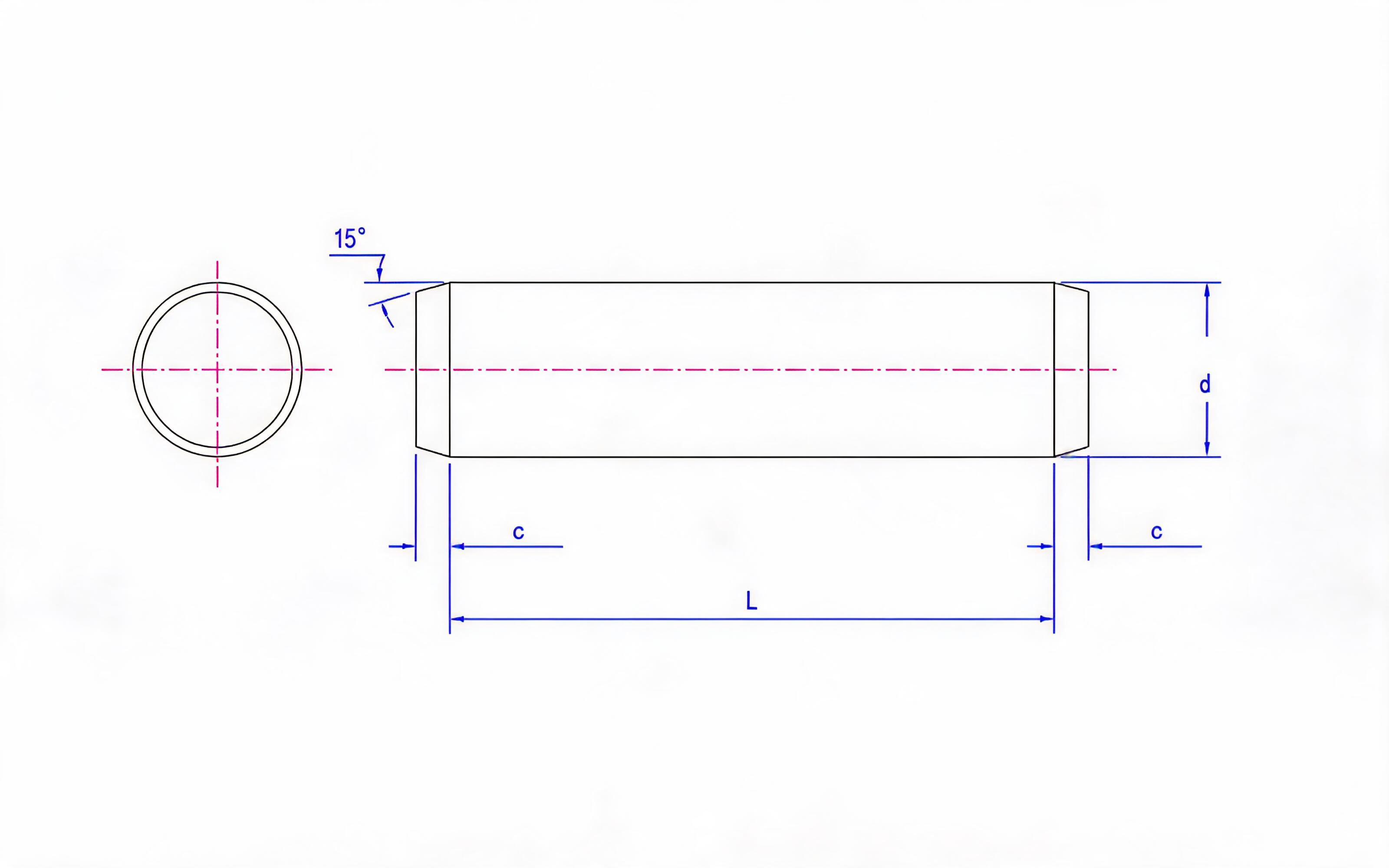 Conical head of cylindrical pin (d h8) Standard Drawing