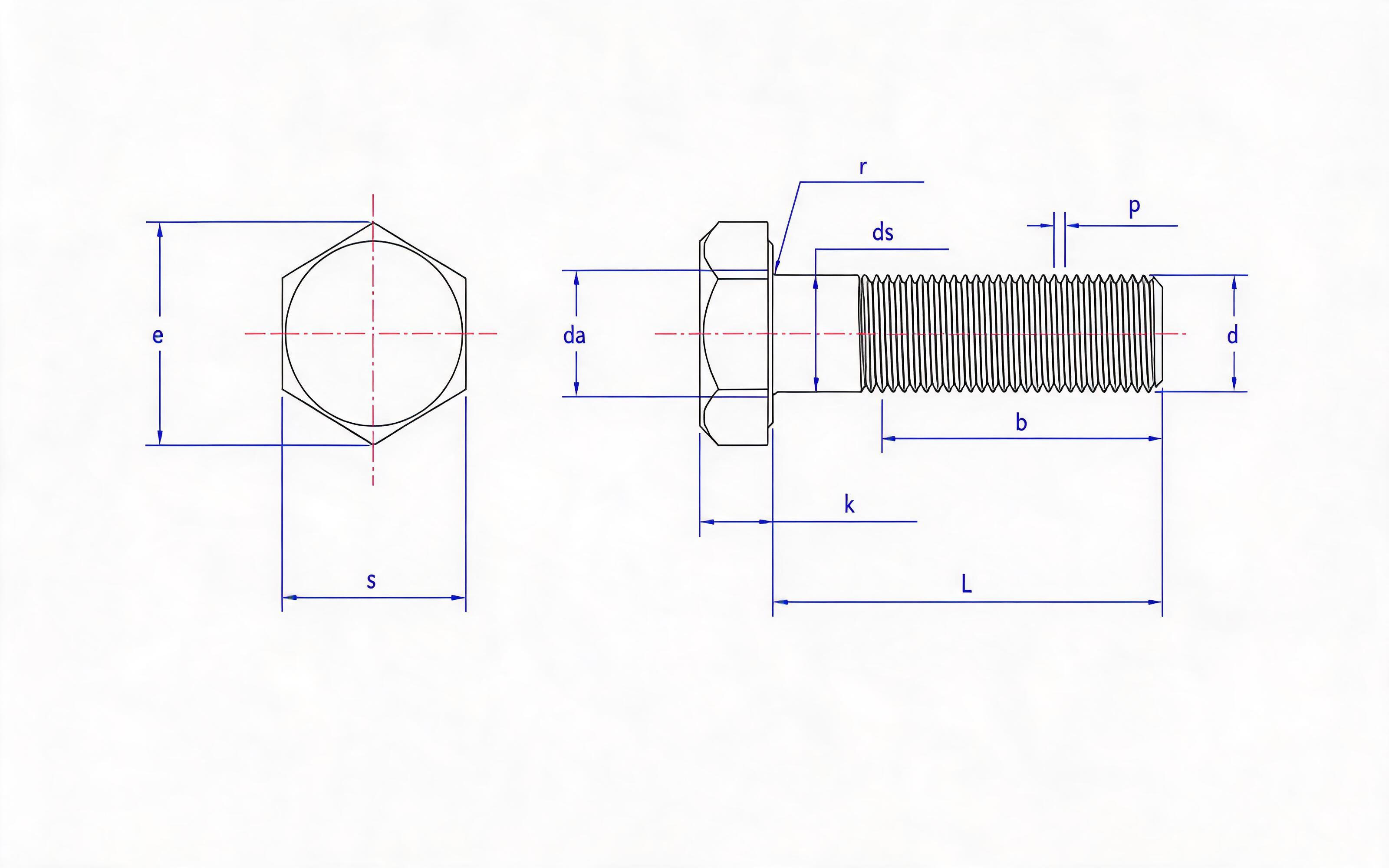 Fine thread hexagon bolt Standard Drawing