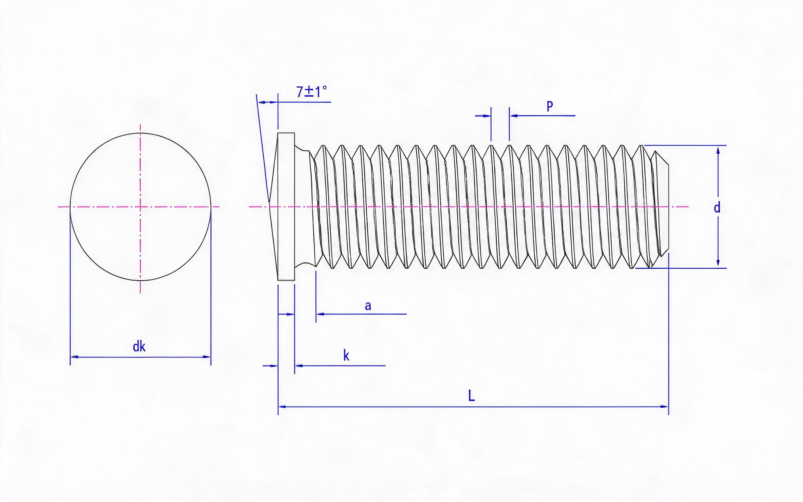Welding Studs for Short-Period Arc Stud Welding (Type PS Threaded Studs with Flange) Standard Drawing