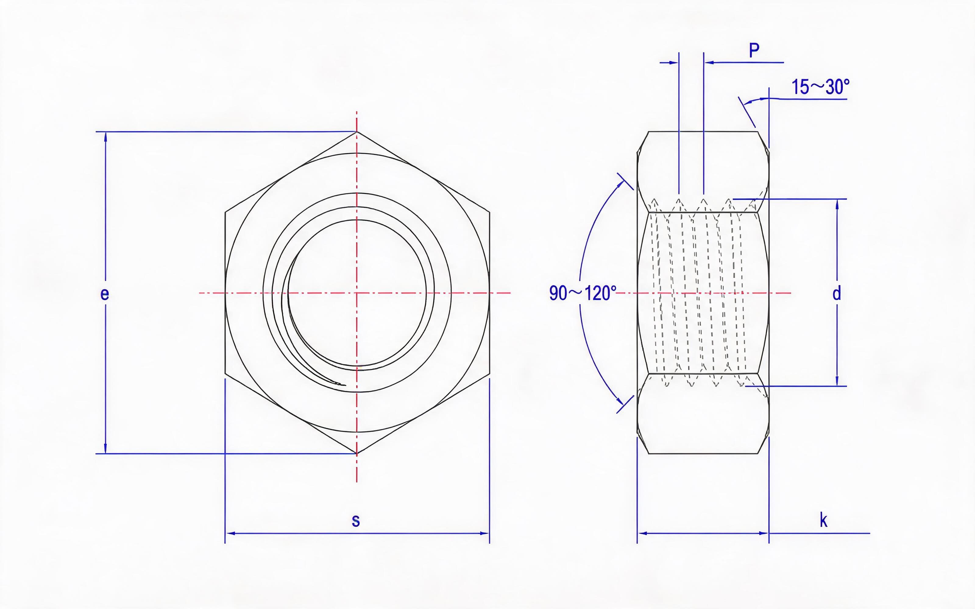 Type 1 hexagon fine thread nut Standard Drawing